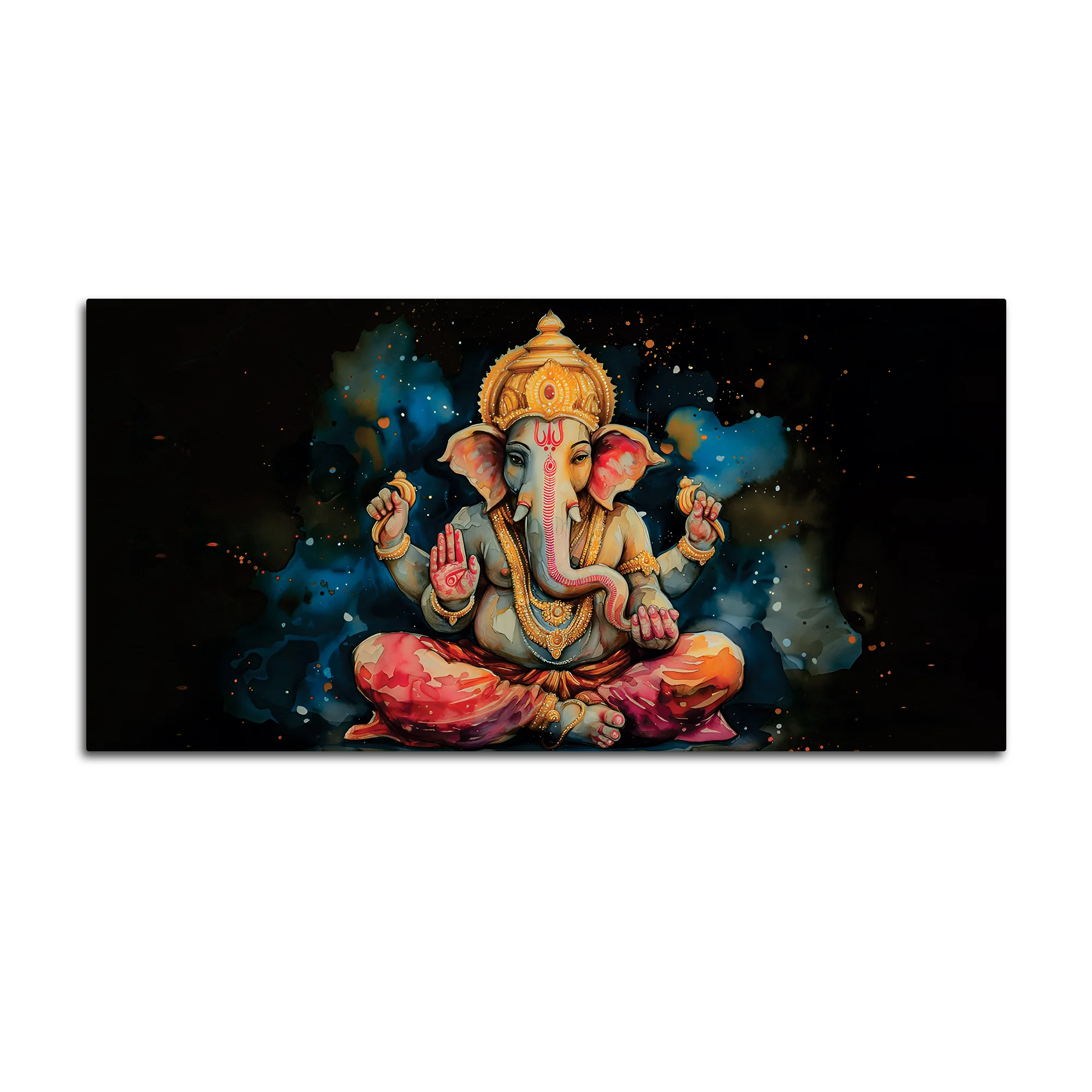 Divine God Lord Ganesha Meditating in Dark Abstract Canvas Wall Painting for Home & Office Wall Decor - Image 4