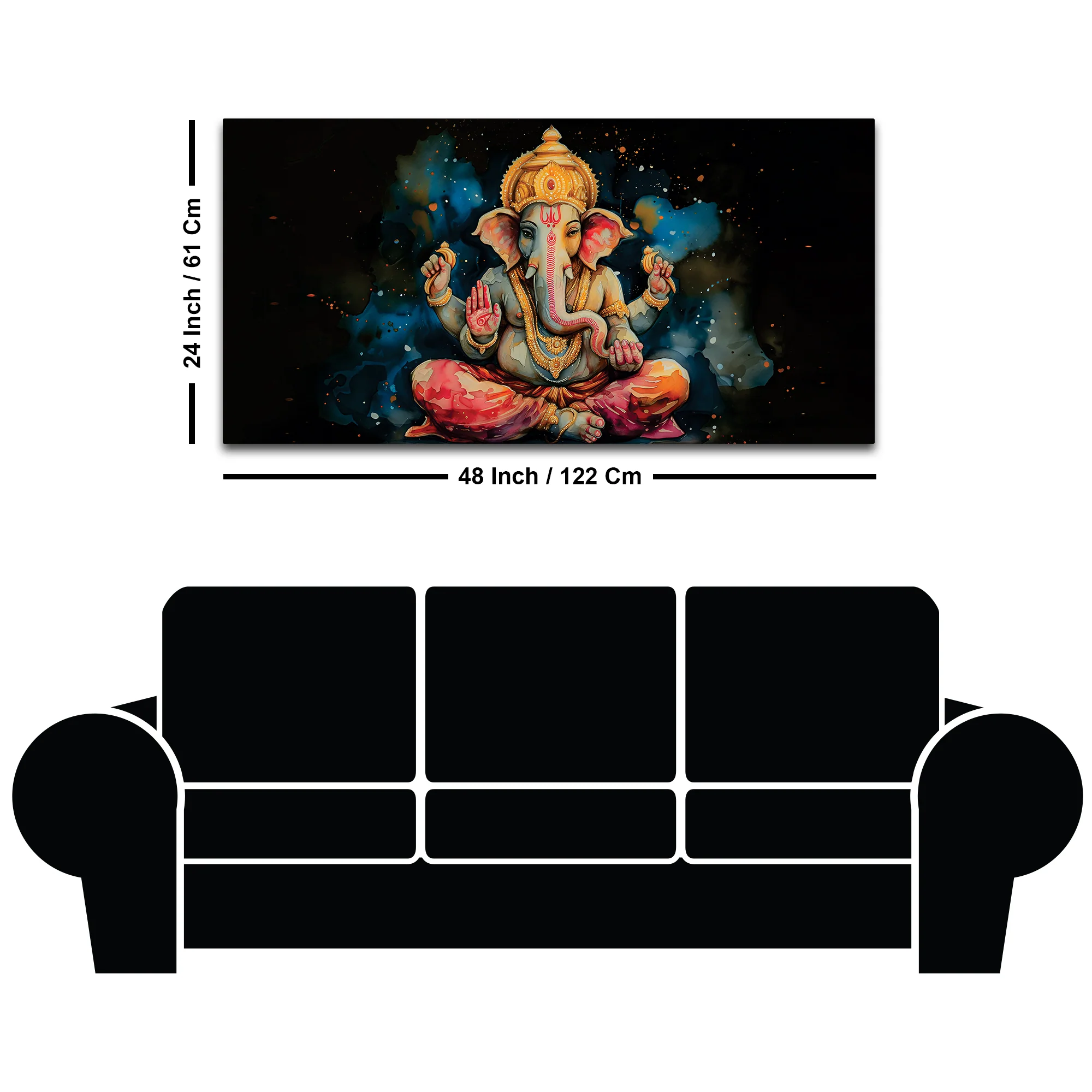 Divine God Lord Ganesha Meditating in Dark Abstract Canvas Wall Painting for Home & Office Wall Decor - Image 8