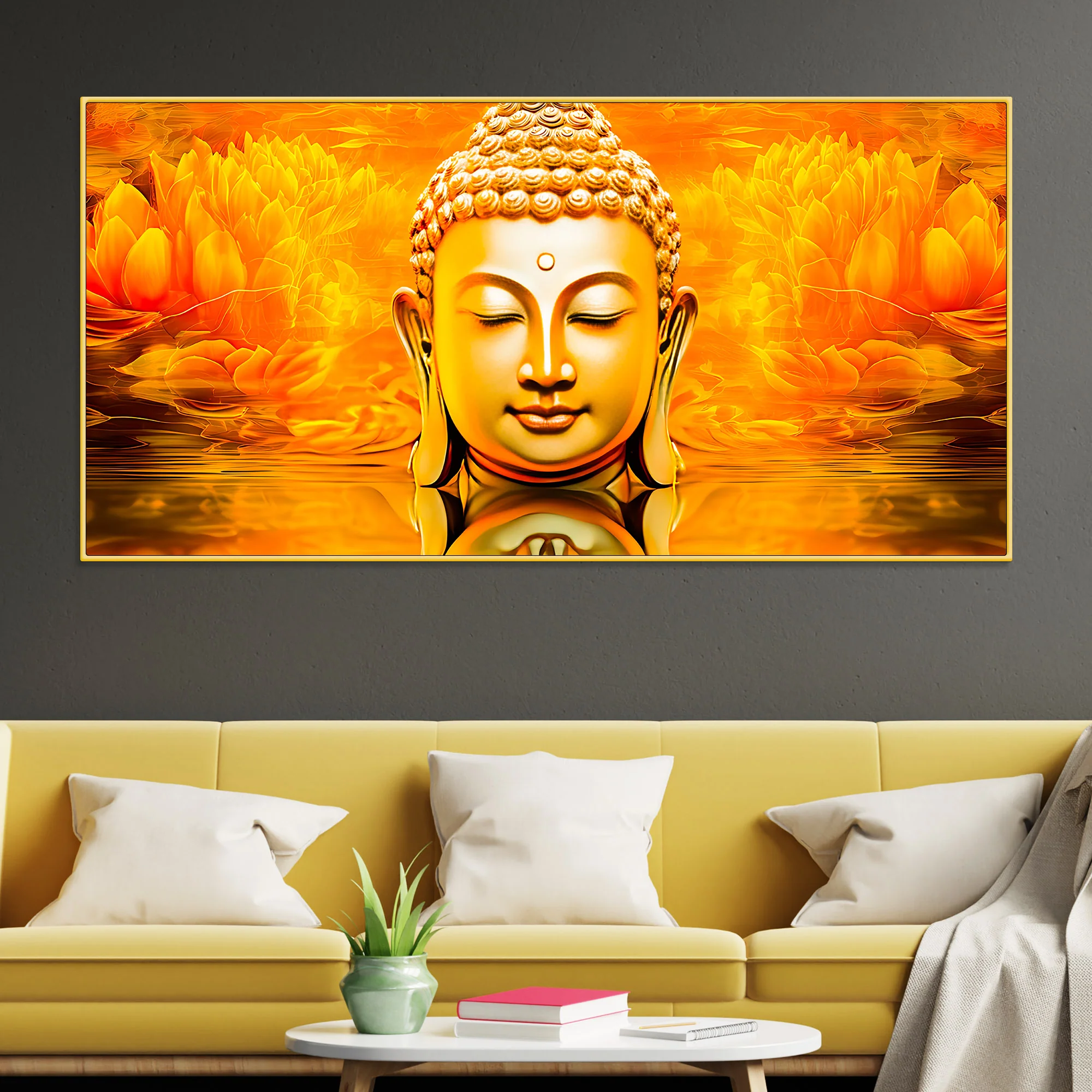Divine Golden Buddha Lotus Canvas Painting for Peaceful Modern Home Décor - Image 2