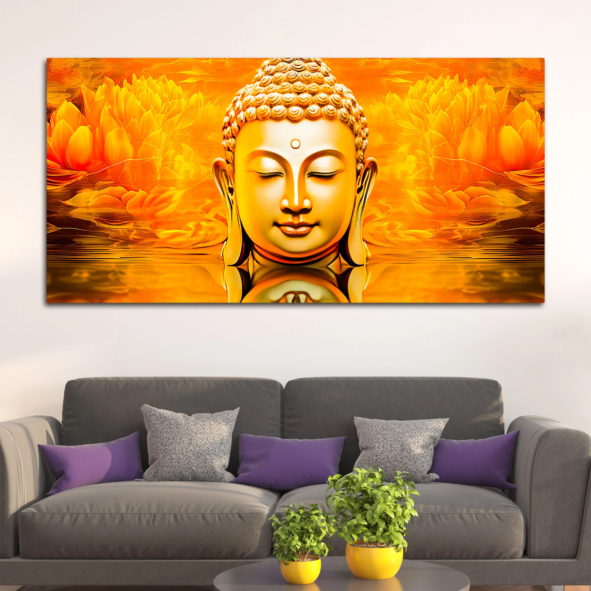 Divine Golden Buddha Lotus Canvas Painting for Peaceful Modern Home Décor - Image 3