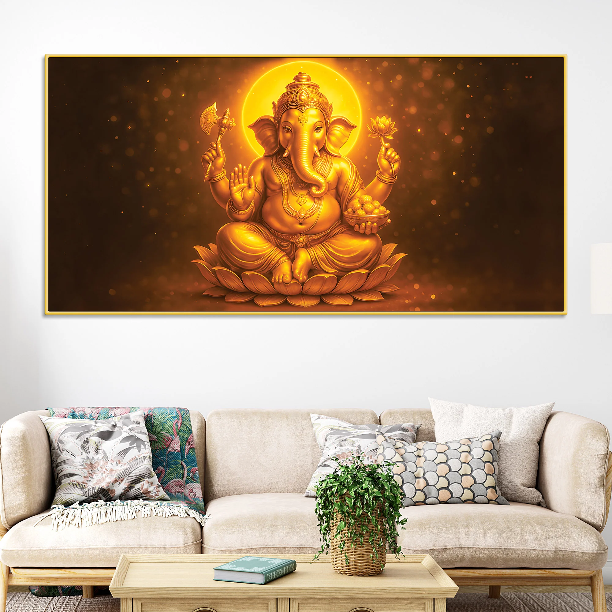 Divine Golden Ganpati Canvas Wall Painting for Home & Pooja Spaces – Modern Spiritual Wall Decor - Image 3