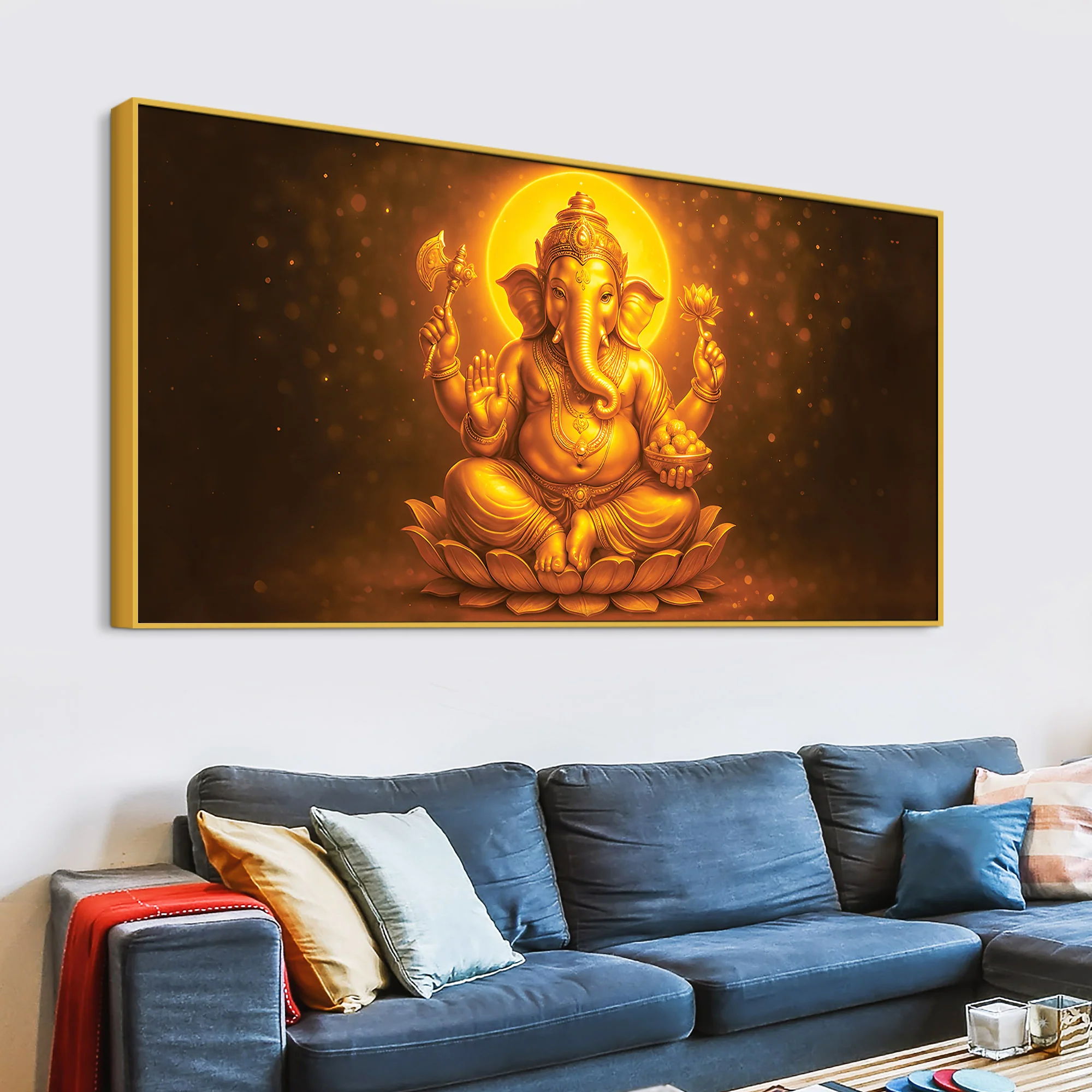 Divine Golden Ganpati Canvas Wall Painting for Home & Pooja Spaces – Modern Spiritual Wall Decor - Image 5