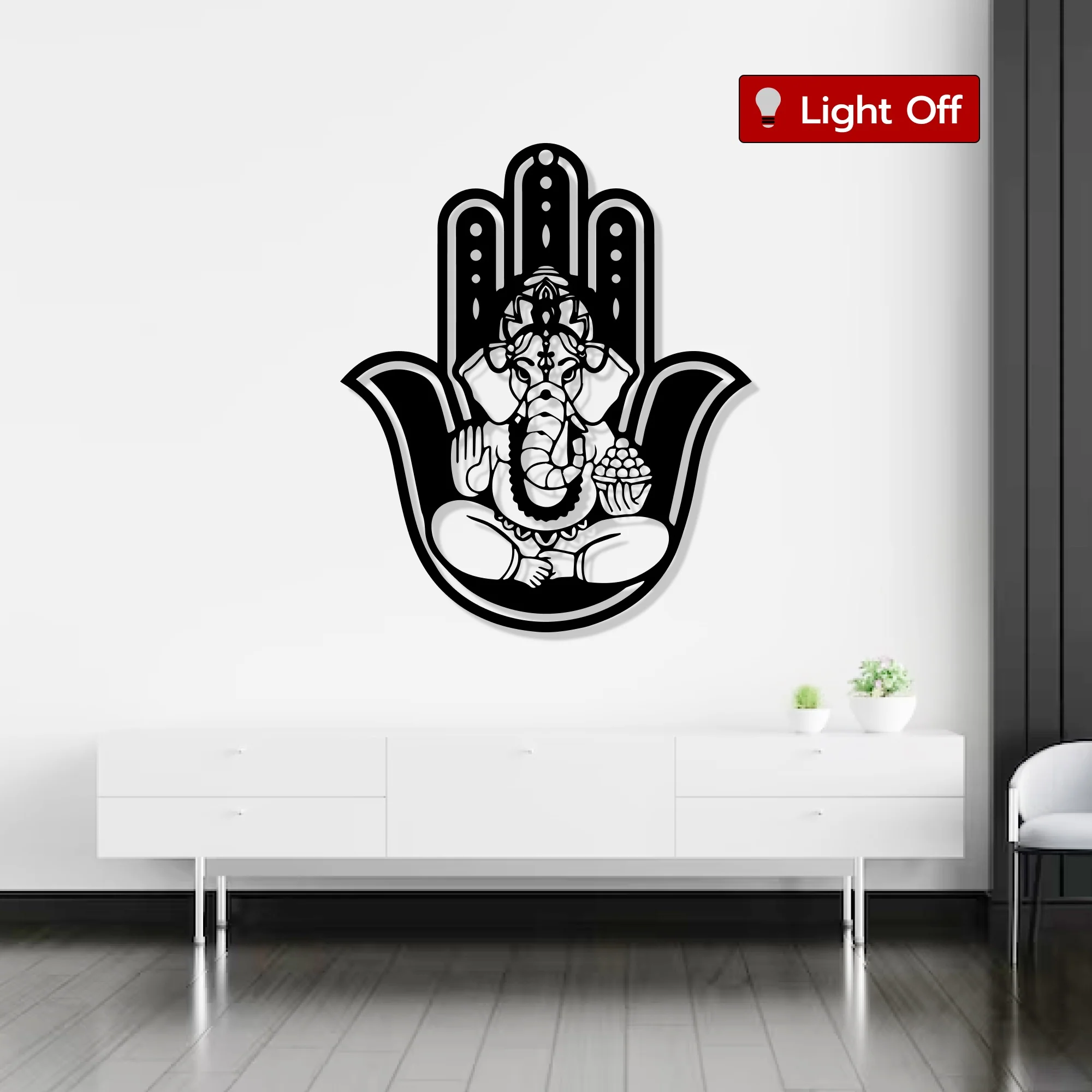 Divine Hamsa Ganesha Metal Art Devotion Wall Decor - Image 2