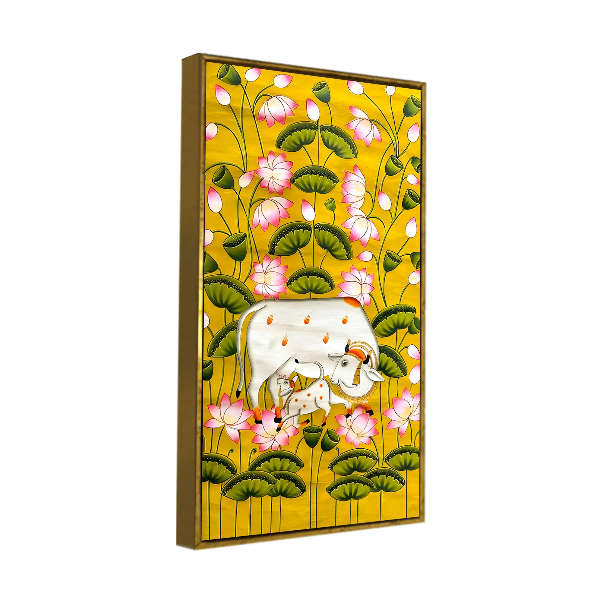 Divine Kamdhenu Cow Lotus Canvas Painting | Traditional Indian Wall Decor - Image 6