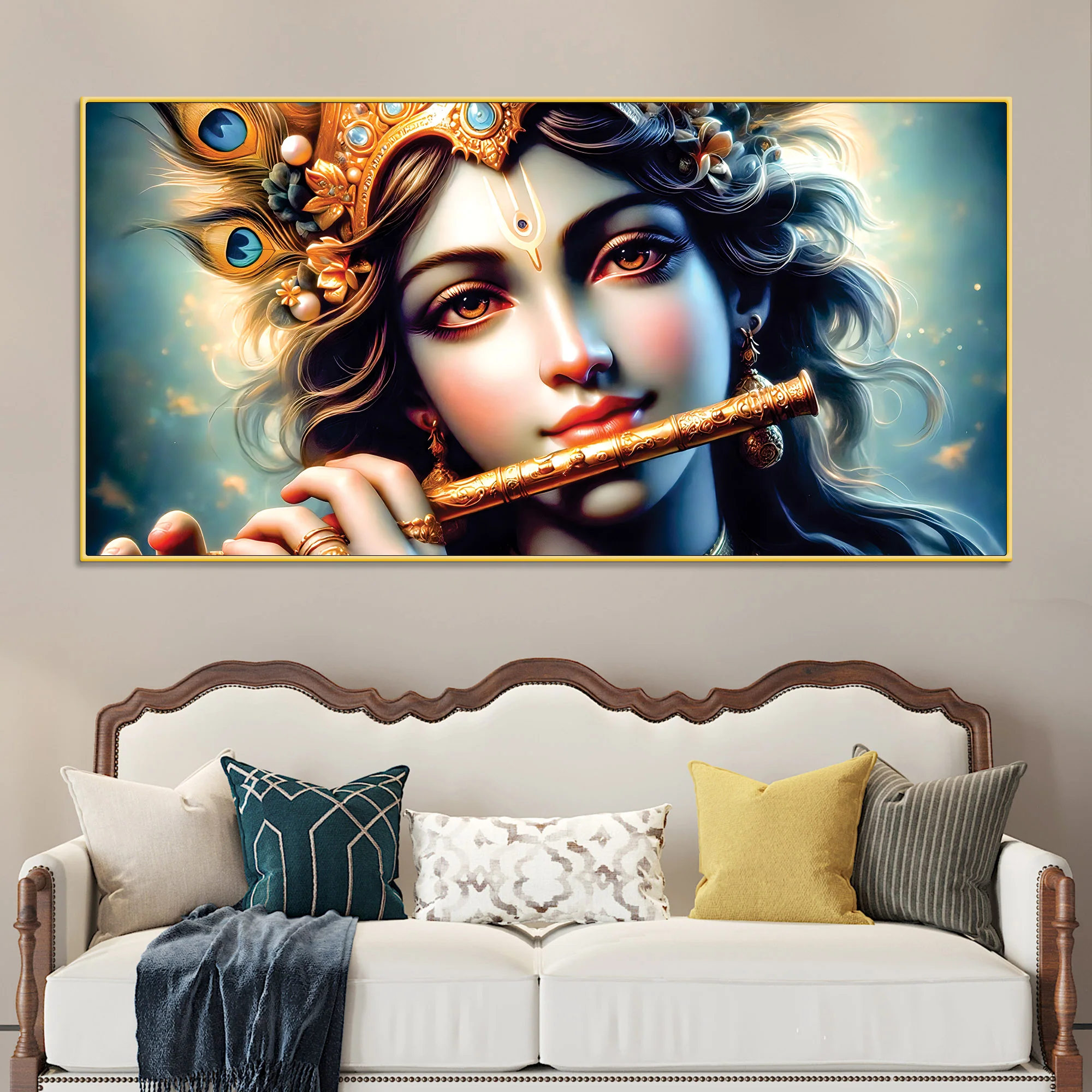 Divine Krishna Canvas Painting for Elegant Living Room Wall - Image 2