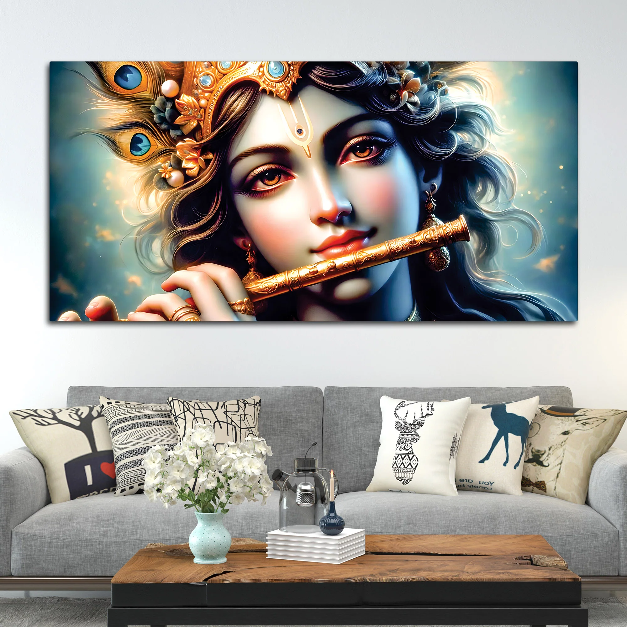 Divine Krishna Canvas Painting for Elegant Living Room Wall - Image 3