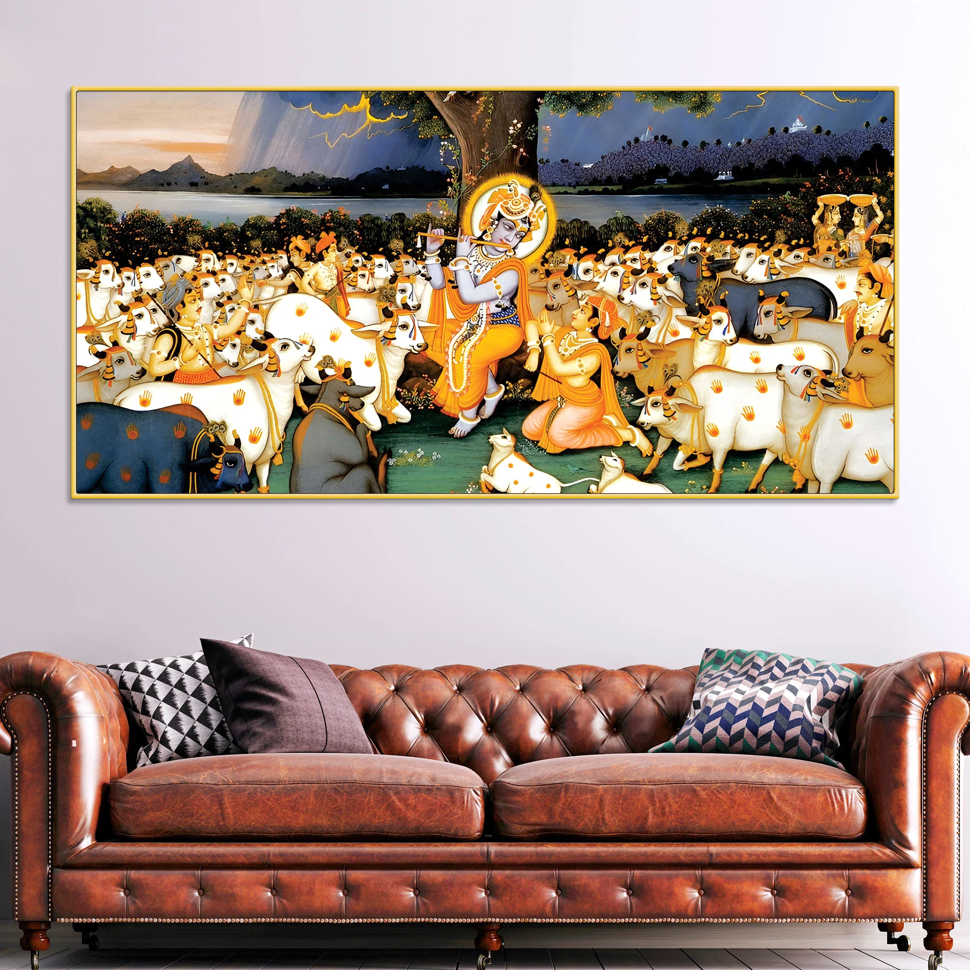 Divine Krishna Cow Herd Premium Wall Painting - Image 2