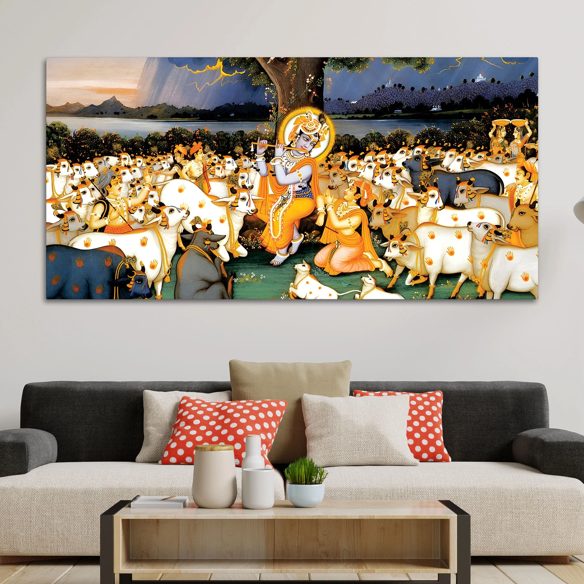 Divine Krishna Cow Herd Premium Wall Painting - Image 3
