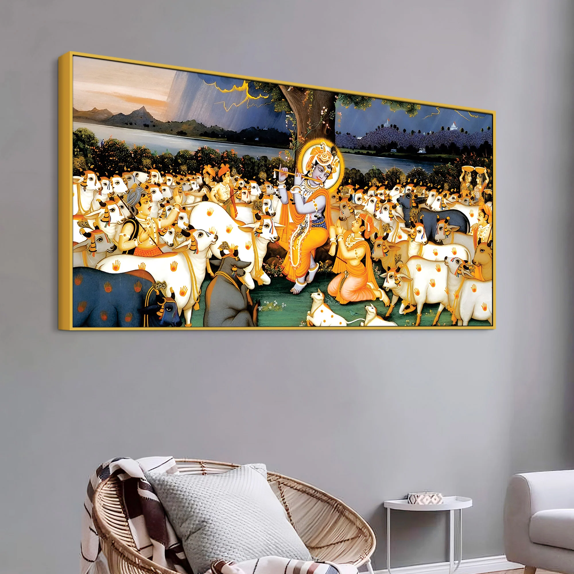 Divine Krishna Cow Herd Premium Wall Painting - Image 4
