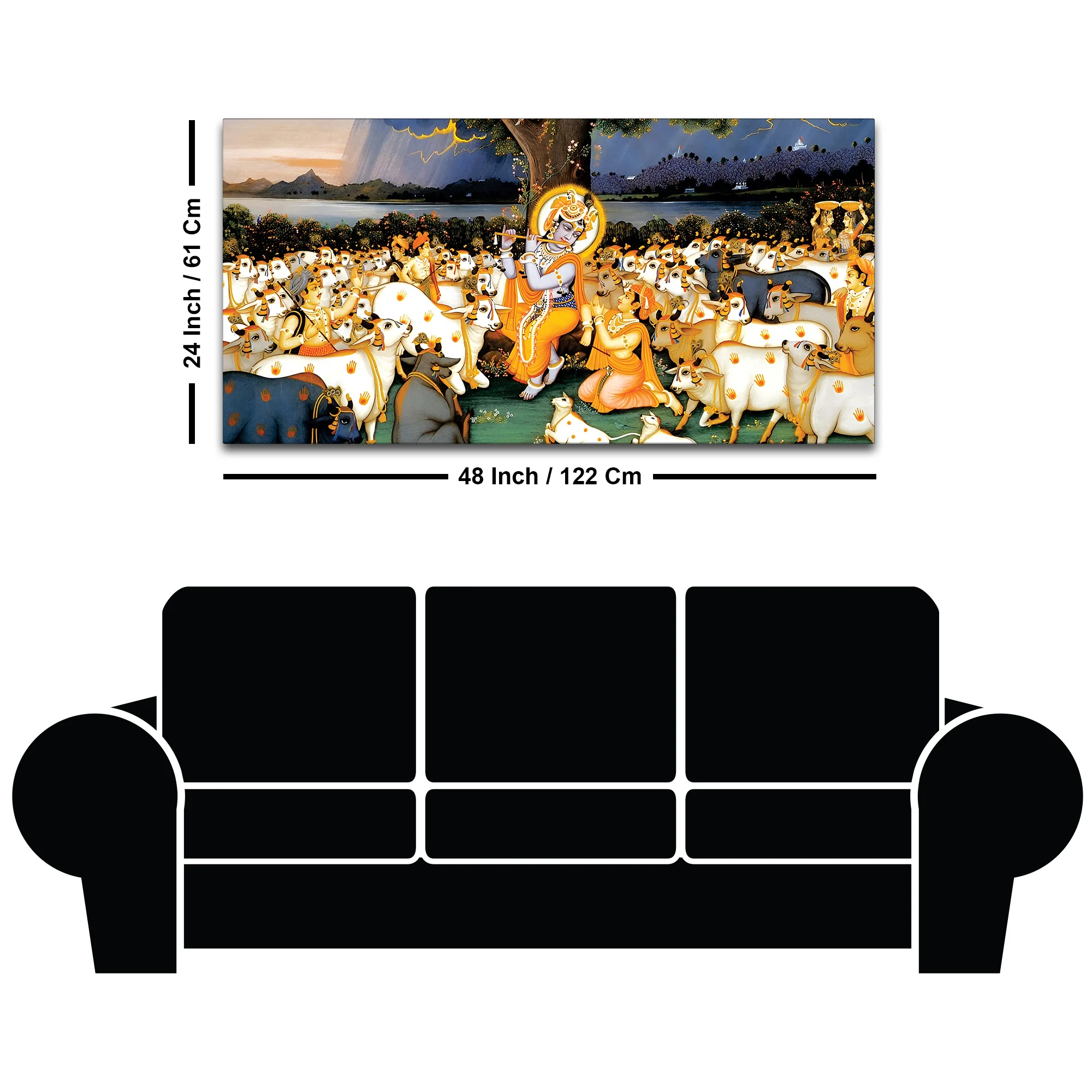 Divine Krishna Cow Herd Premium Wall Painting - Image 8