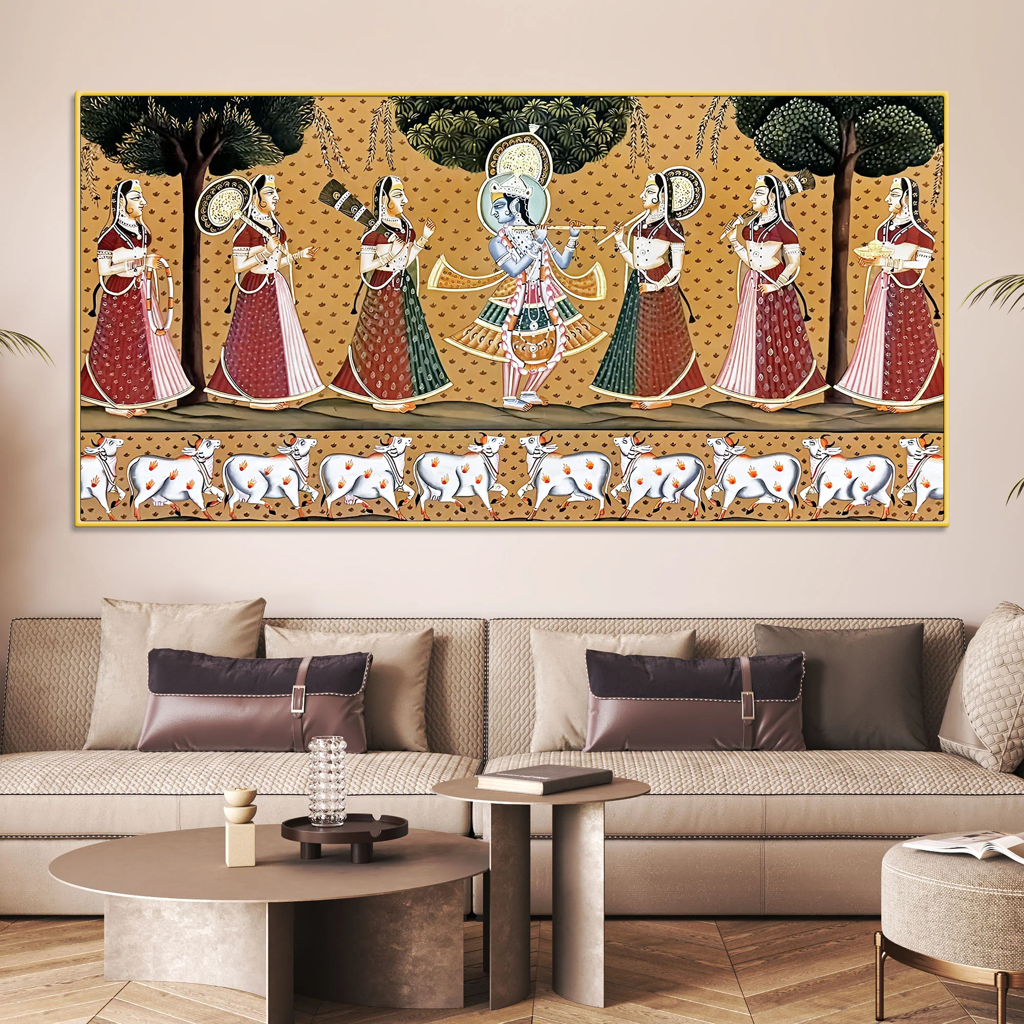 Divine Krishna Raas Leela Pichwai Canvas Wall Painting - Image 2