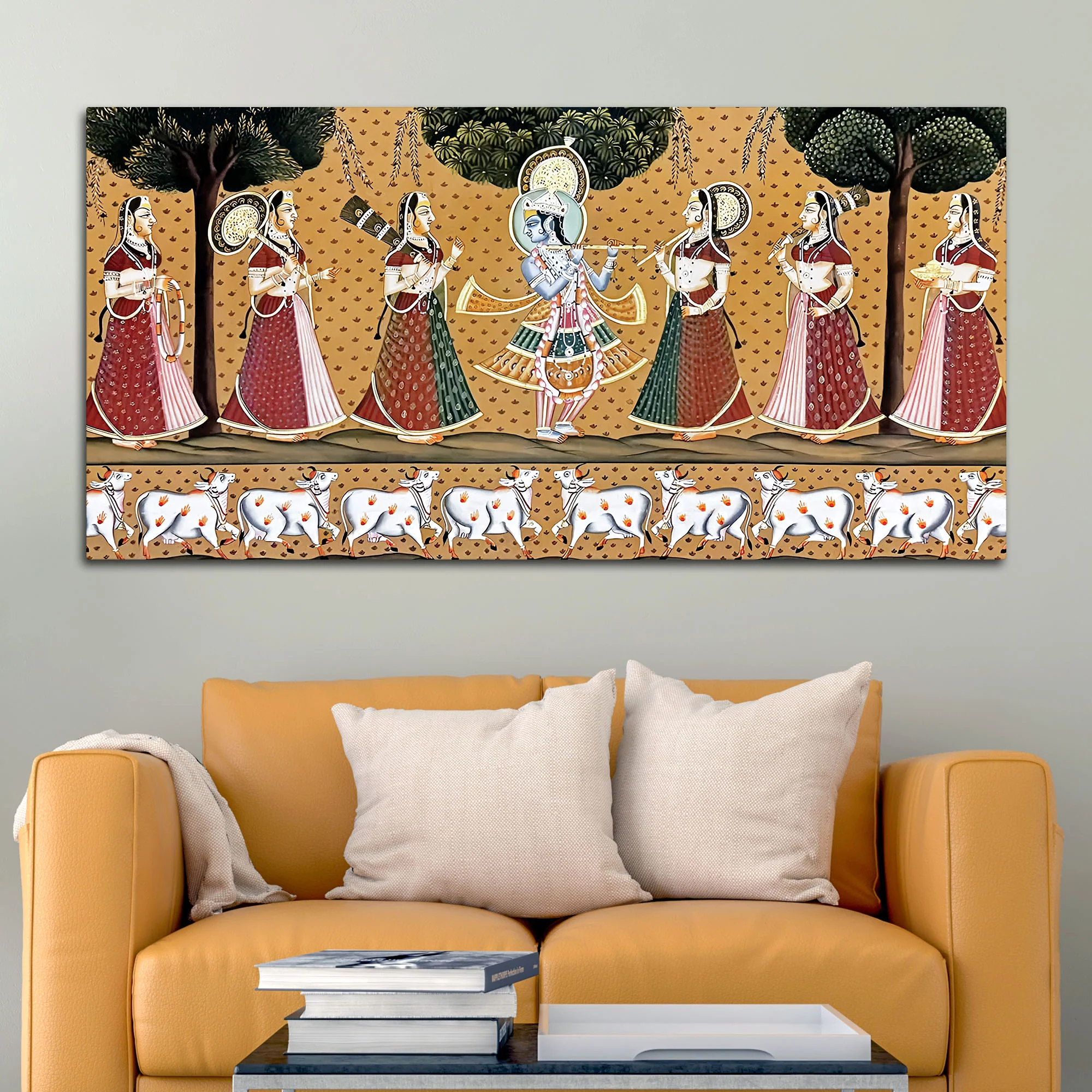Divine Krishna Raas Leela Pichwai Canvas Wall Painting - Image 3