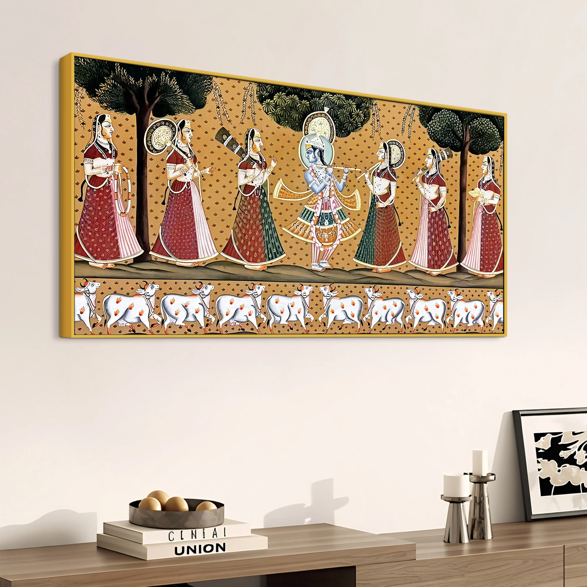 Divine Krishna Raas Leela Pichwai Canvas Wall Painting - Image 4