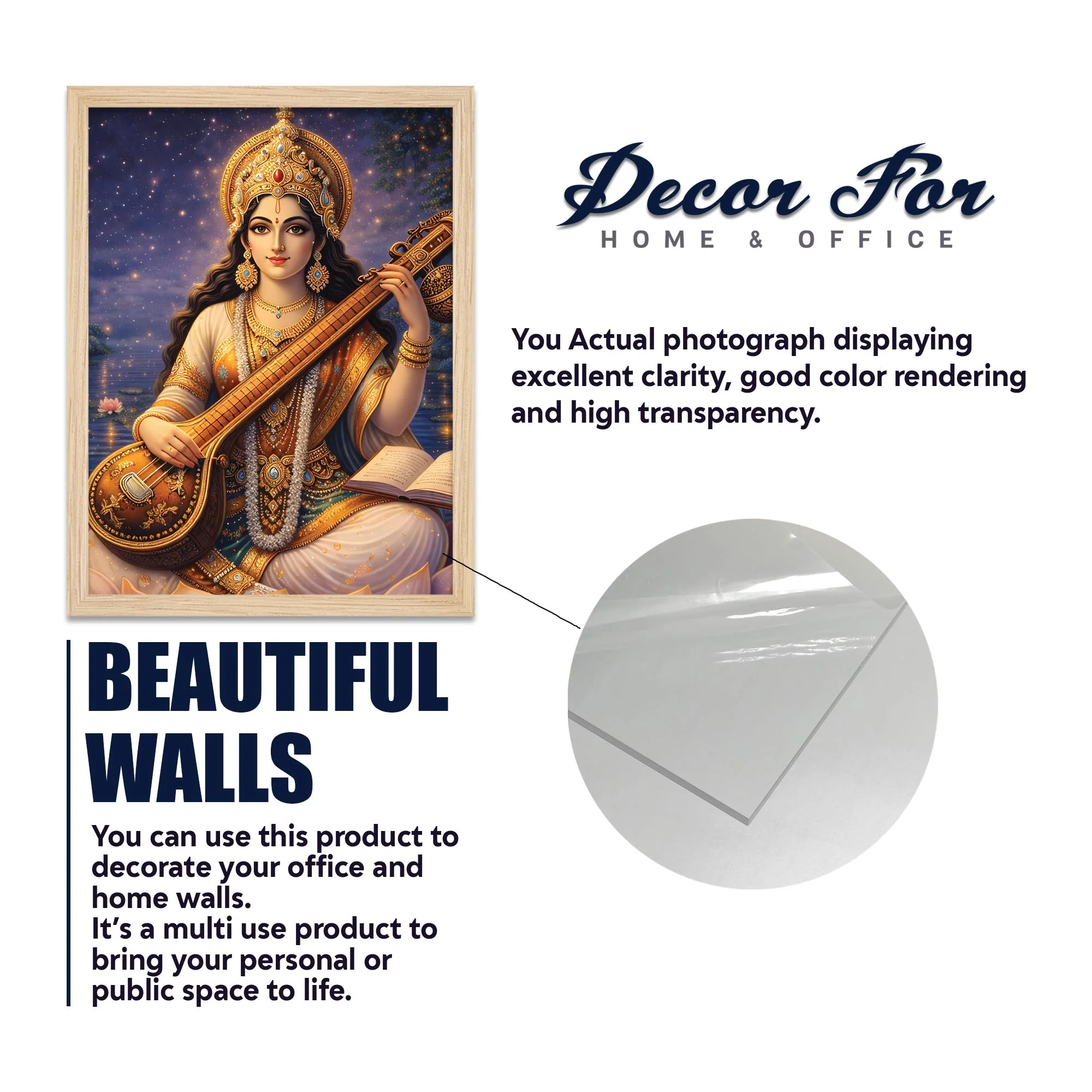 Divine Lakshmi Ganesha Saraswati Wall Frame Set of Four - Image 6