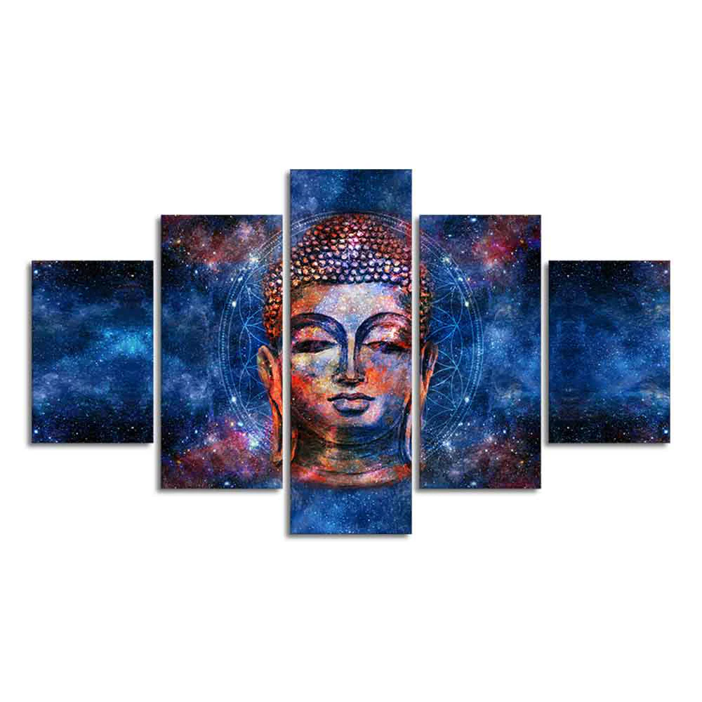 Divine Lord Buddha Head Colorful Wall Painting Five Pieces - Image 4