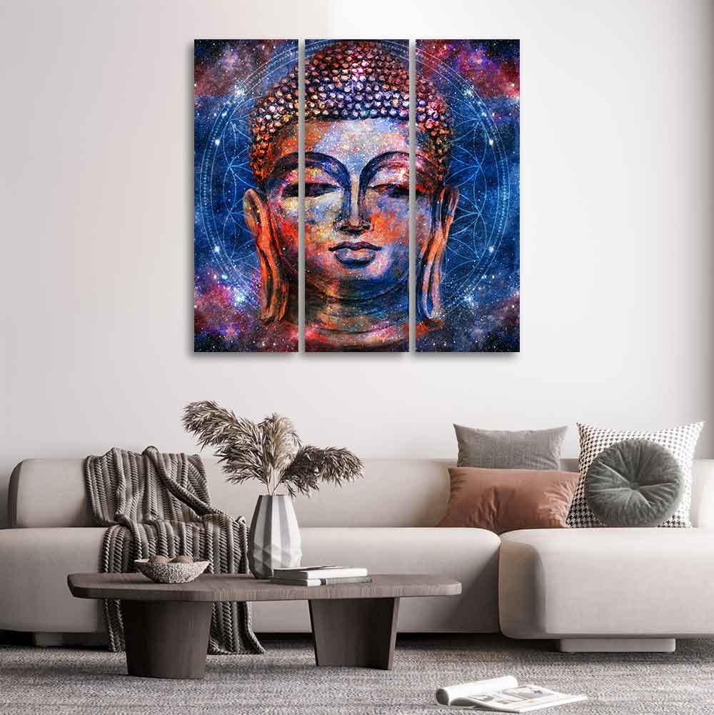Divine Lord Buddha Head Wall Painting 3 Pieces - Image 2