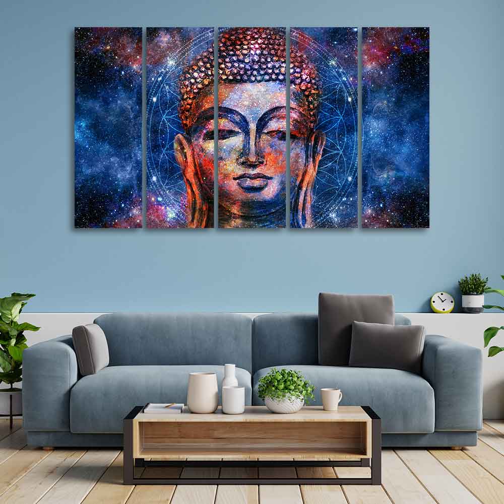 Divine Lord Buddha Head Wall Painting Five Pieces - Image 3