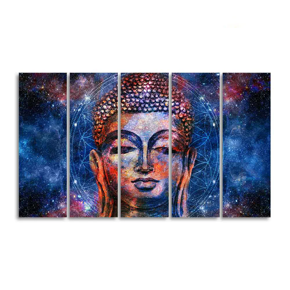 Divine Lord Buddha Head Wall Painting Five Pieces - Image 4