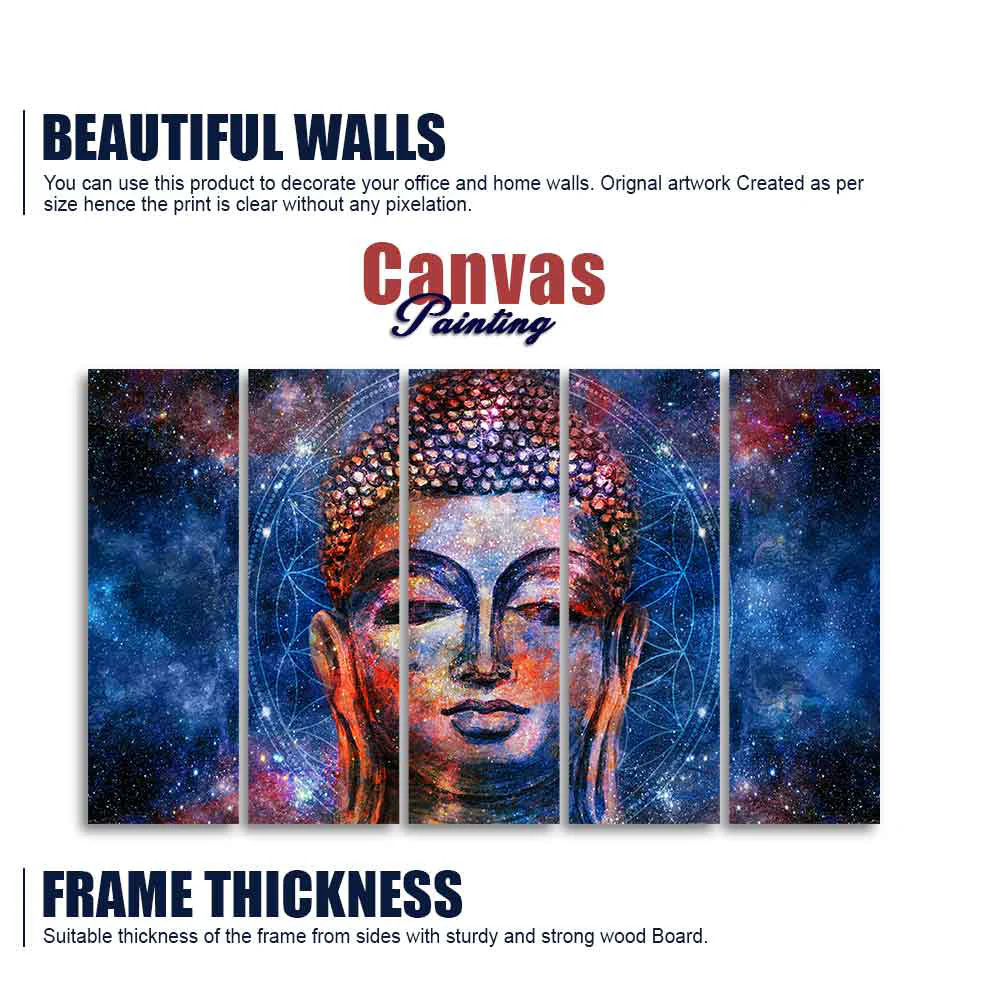 Divine Lord Buddha Head Wall Painting Five Pieces - Image 5