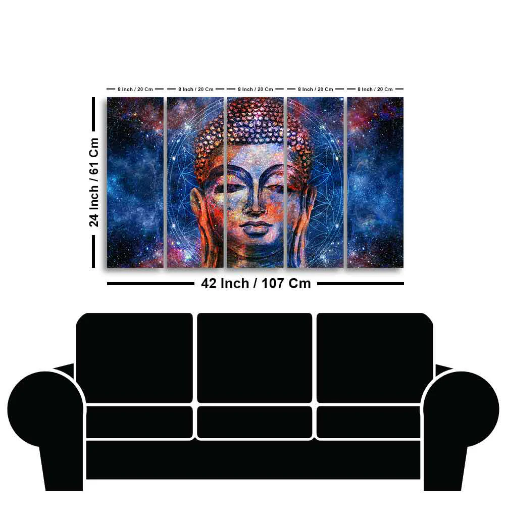 Divine Lord Buddha Head Wall Painting Five Pieces - Image 6