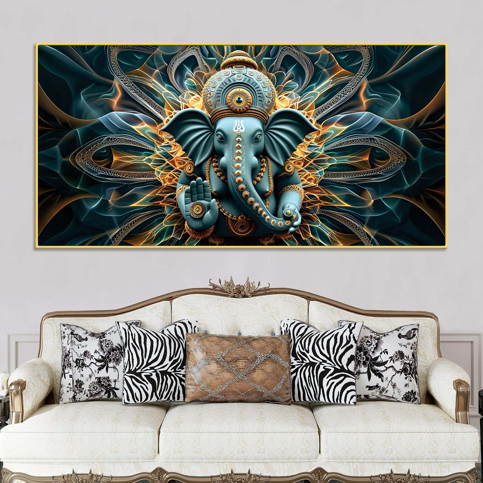 Divine Lord Ganesha abstract Canvas Wall Painting for Home & Office – Modern Devotional Wall Decor