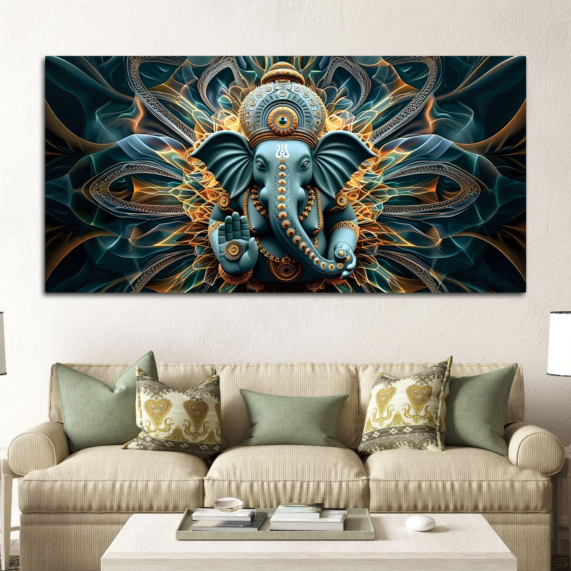 Divine Lord Ganesha abstract Canvas Wall Painting for Home & Office – Modern Devotional Wall Decor - Image 2