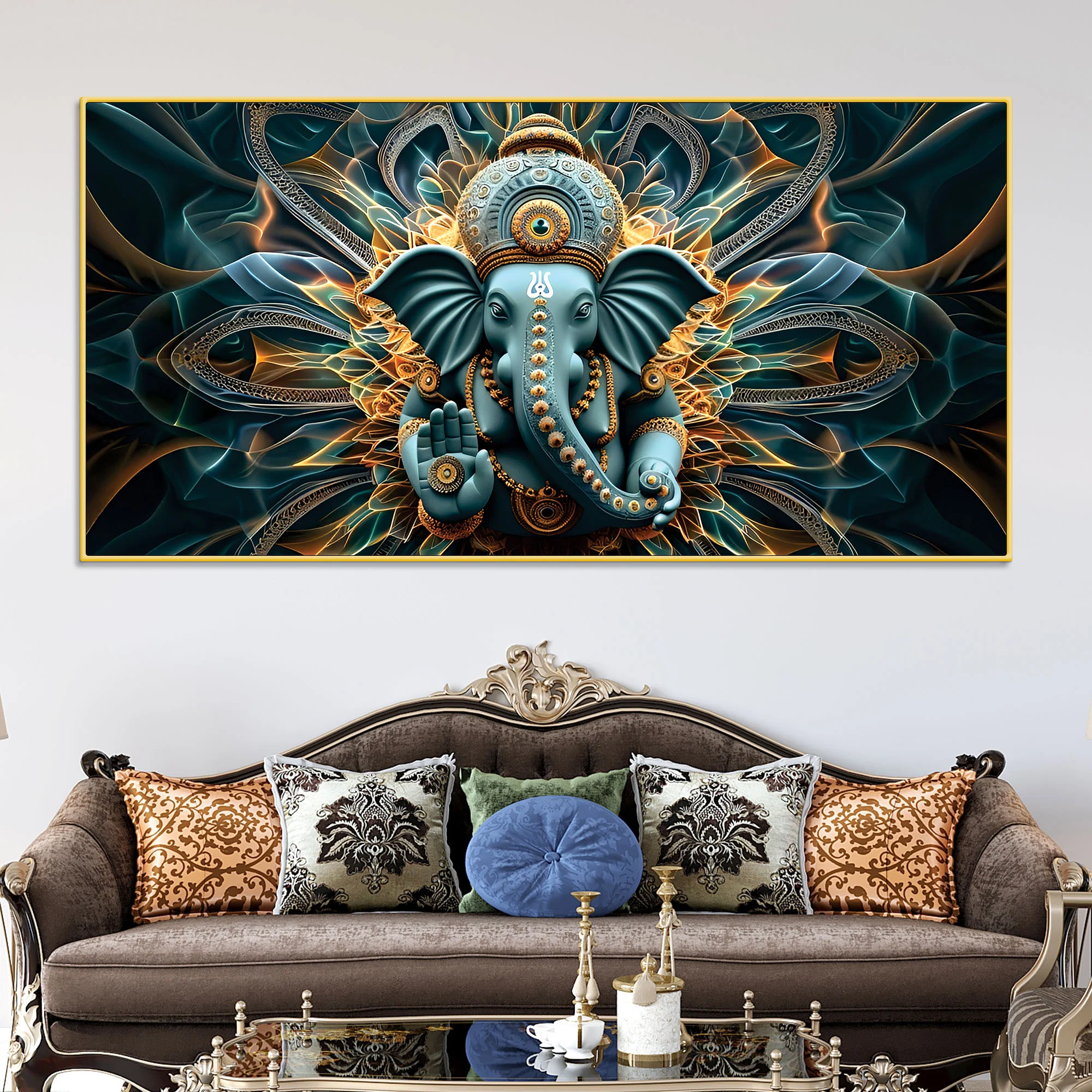 Divine Lord Ganesha abstract Canvas Wall Painting for Home & Office – Modern Devotional Wall Decor - Image 3