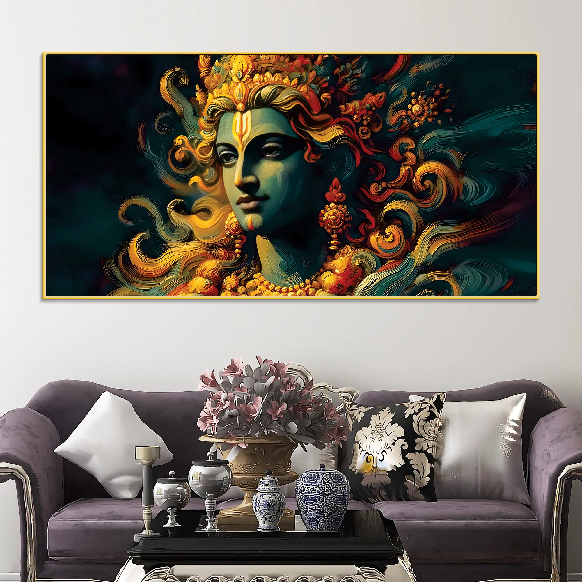 Divine Lord Krishna Canvas Painting for Wall Decor