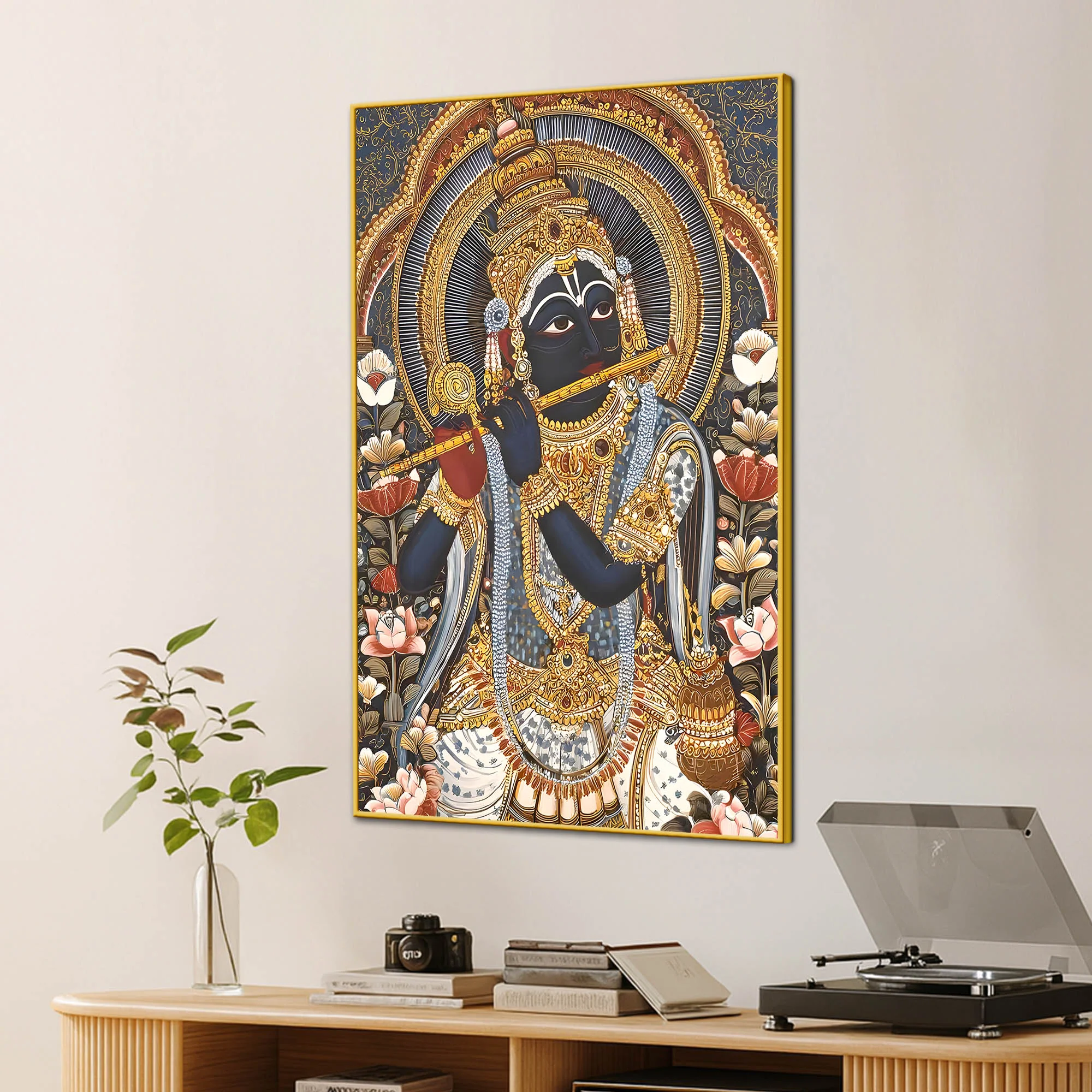 Divine Lord Krishna Murli Art Canvas Wall Painting - Image 3