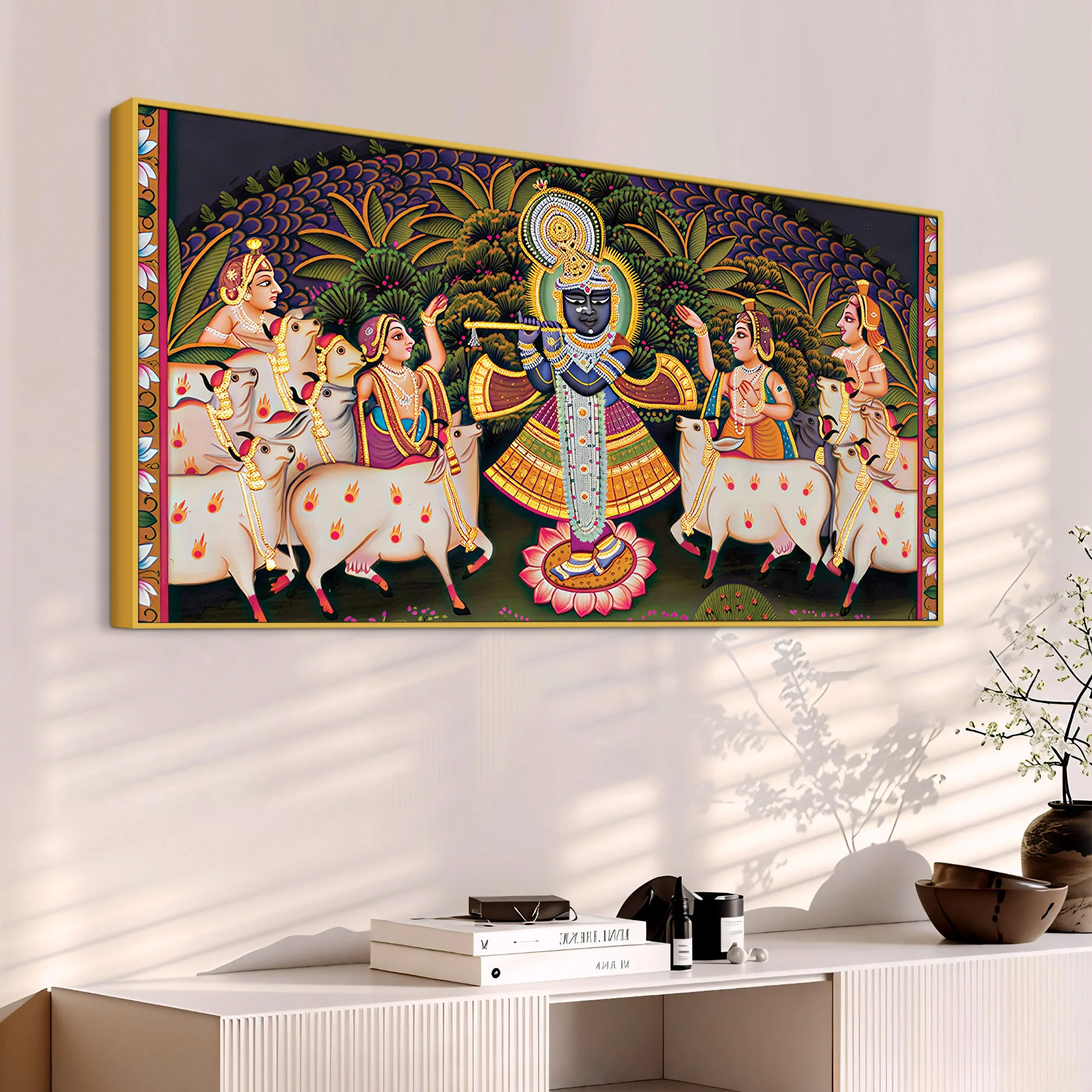 Divine Lord Krishna Pichwai Canvas Wall Painting - Image 4