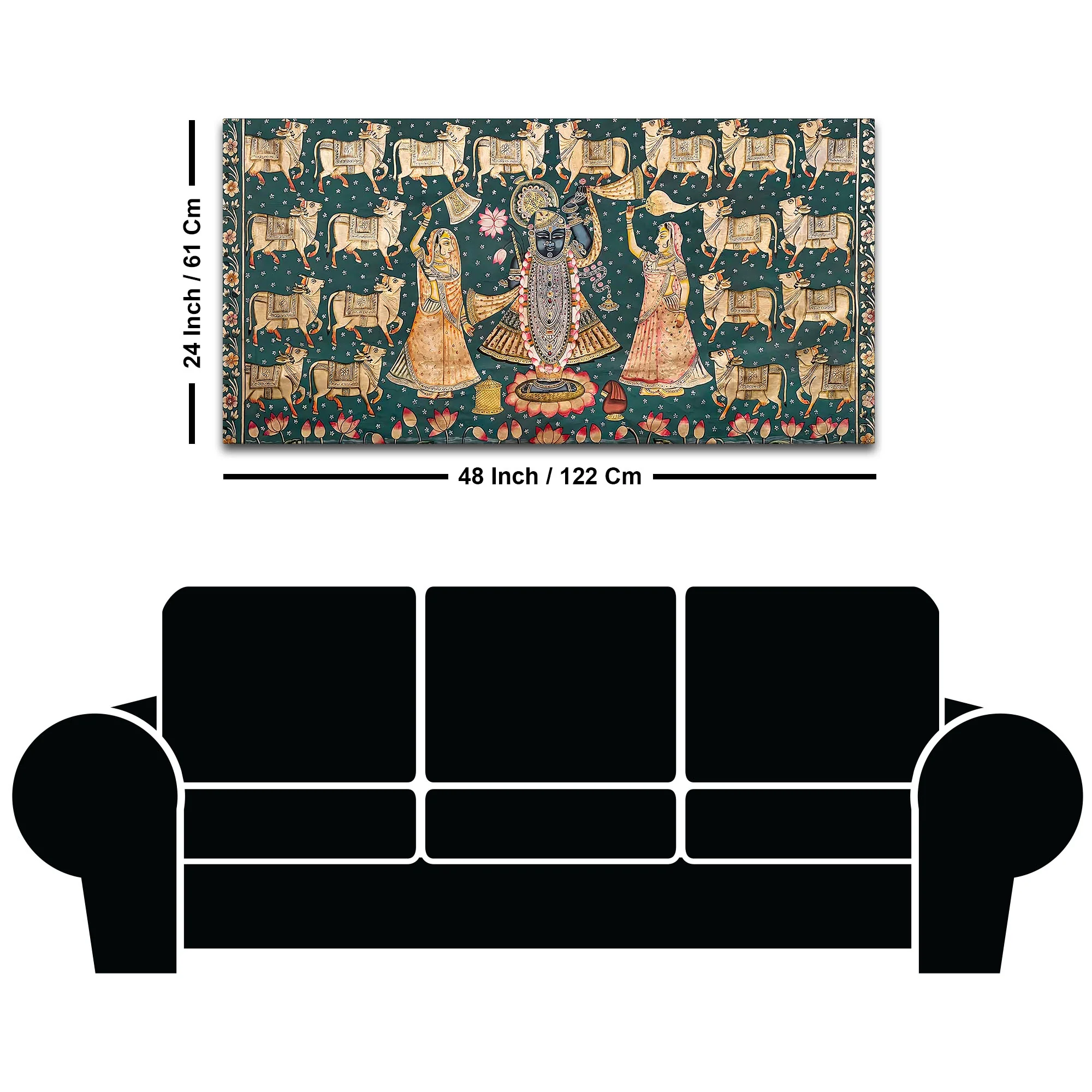 Divine Lord Shreenathji with Gau Mata Pichwai Canvas Wall Painting - Image 8