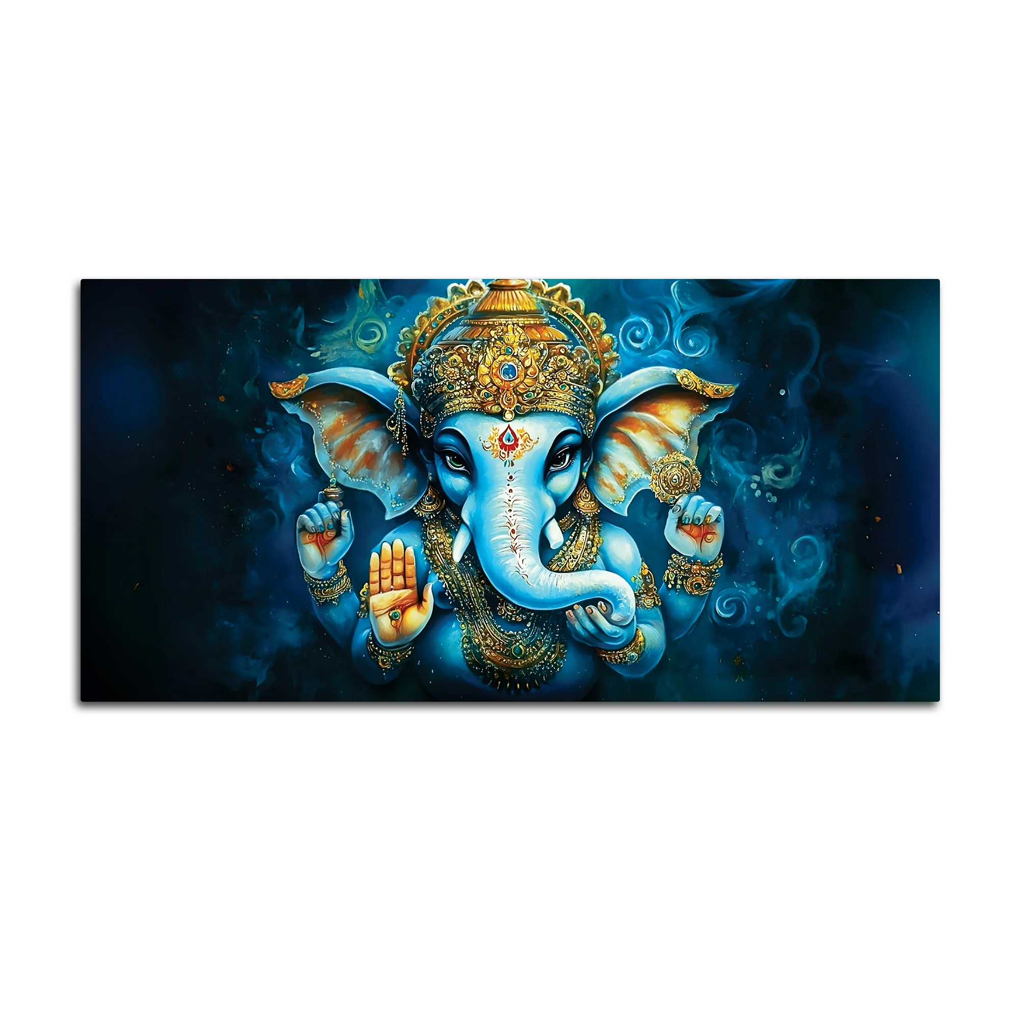 Divine Lord Shri Ganesh Blue & Gold Elegant Canvas Wall Painting for Home & Office – Contemporary Spiritual Wall Art - Image 4