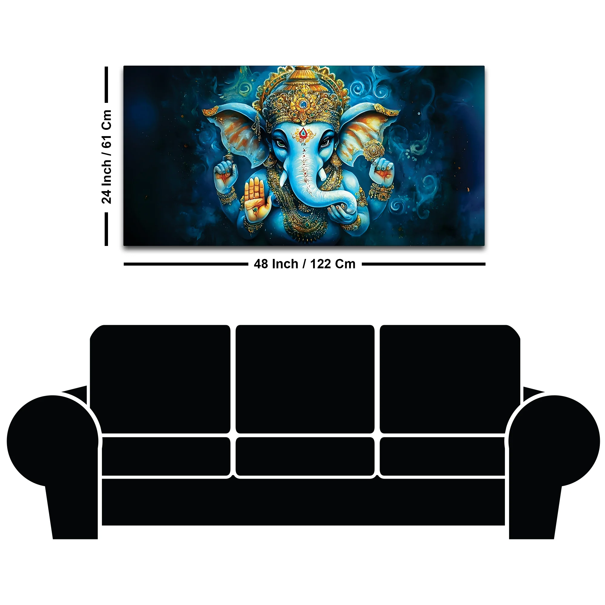 Divine Lord Shri Ganesh Blue & Gold Elegant Canvas Wall Painting for Home & Office – Contemporary Spiritual Wall Art - Image 8