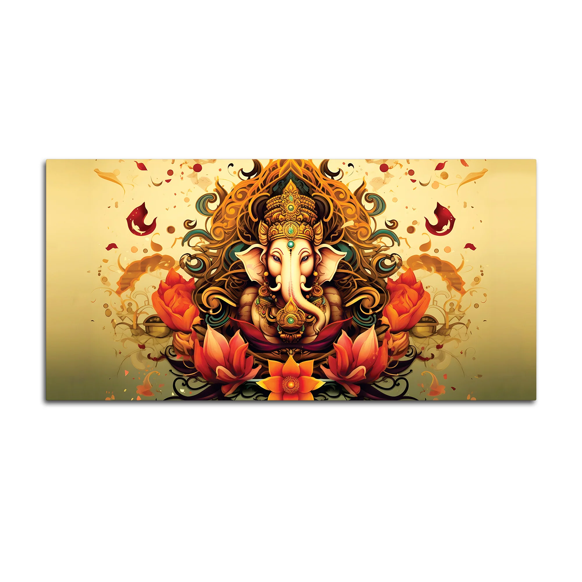 Divine Lord Shri Ganesha in Spiritual Lotus Flowers Artistic Canvas Wall Painting for Home & Office Decor – Modern Devotional Wall Art - Image 4