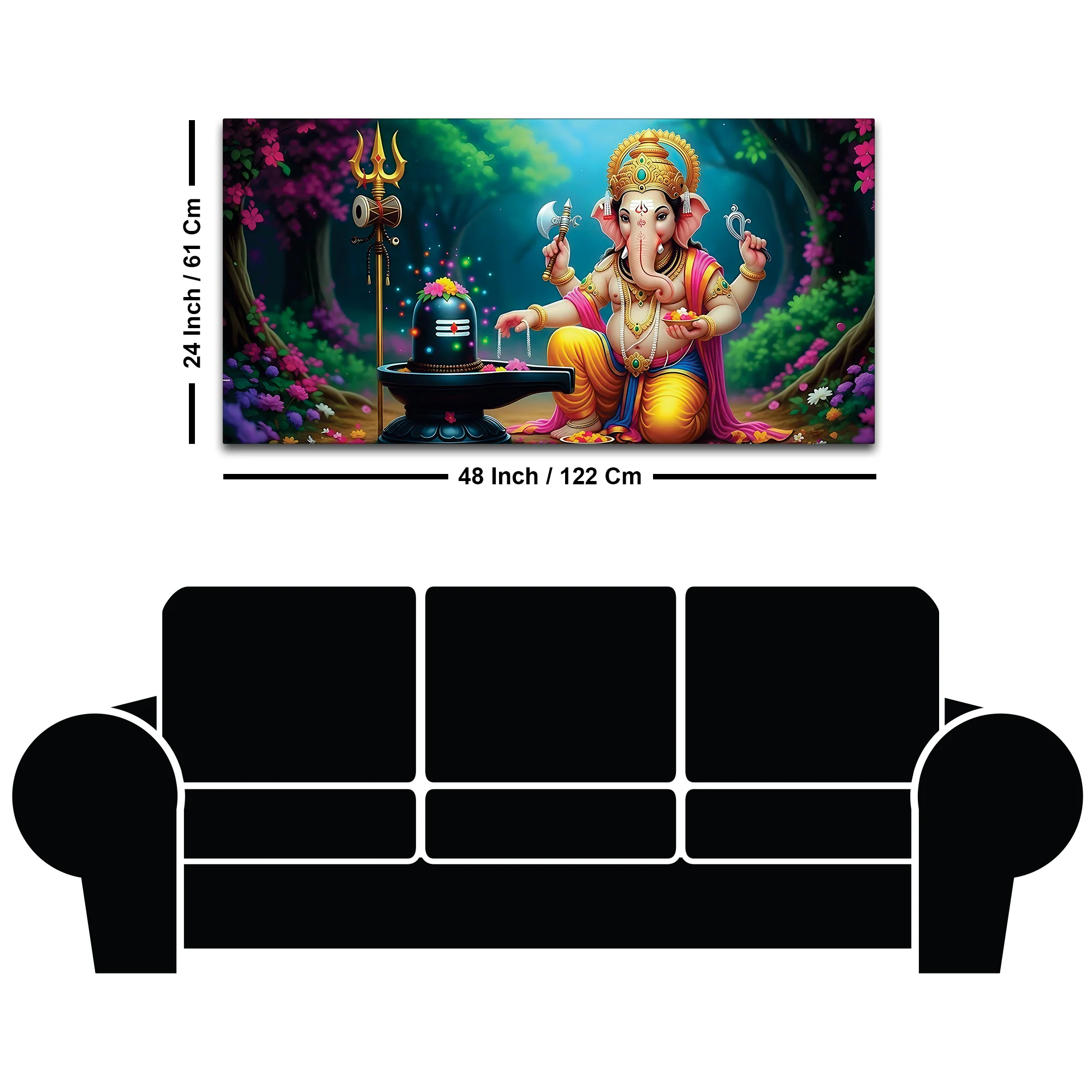 Divine Lord Shri Ganeshji Worshiping Lord Mahadev Shiva Lingam Luxury Canvas Wall Painting for Home & Temple Wall Decor – Modern Religious Wall Art - Image 8
