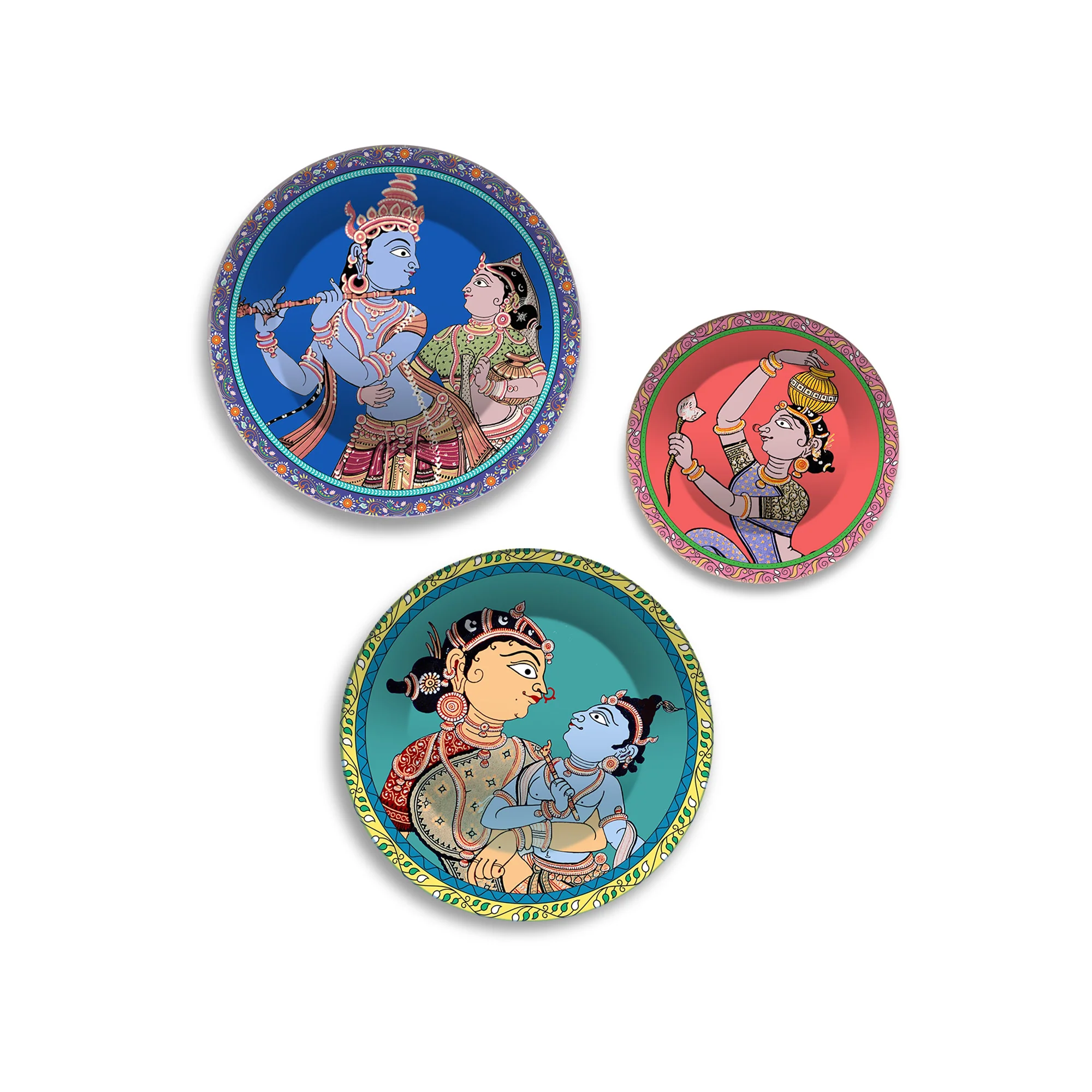 Divine Love Krishna Leela Premium Wall Plates Painting Set of 3 - Image 4