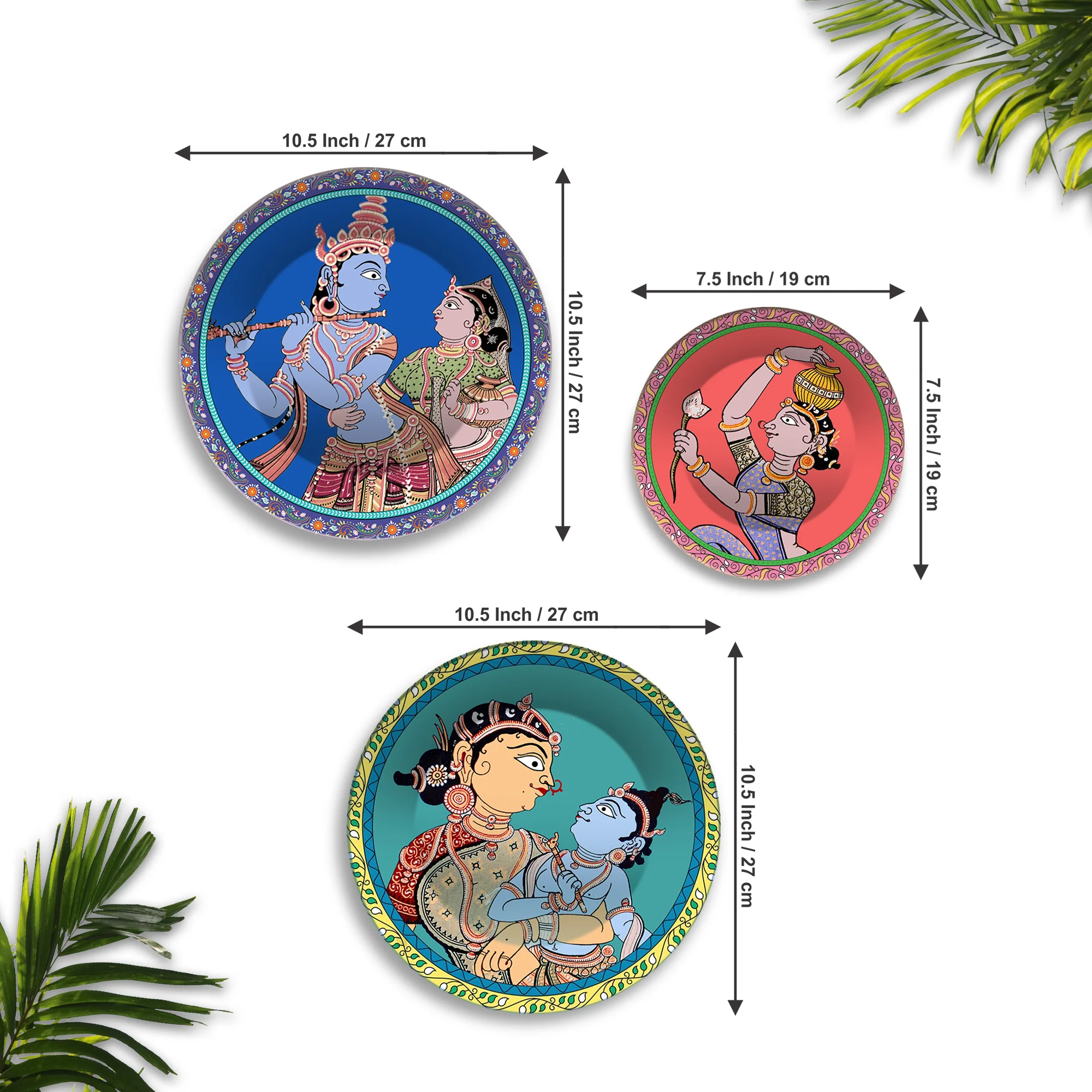 Divine Love Krishna Leela Premium Wall Plates Painting Set of 3 - Image 6