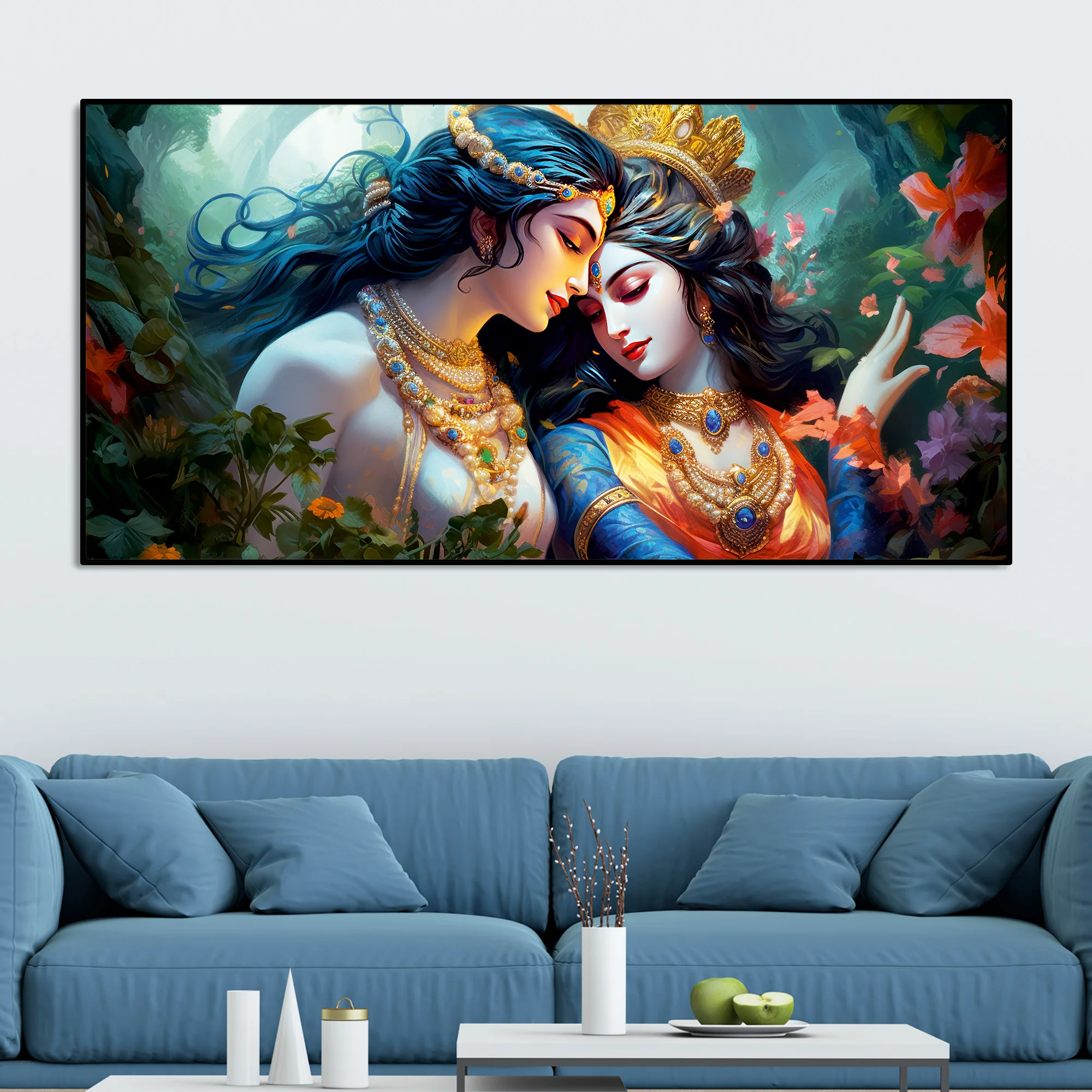 Divine Luster Painting of Radha Krishna Canvas Wall Painting - Image 2