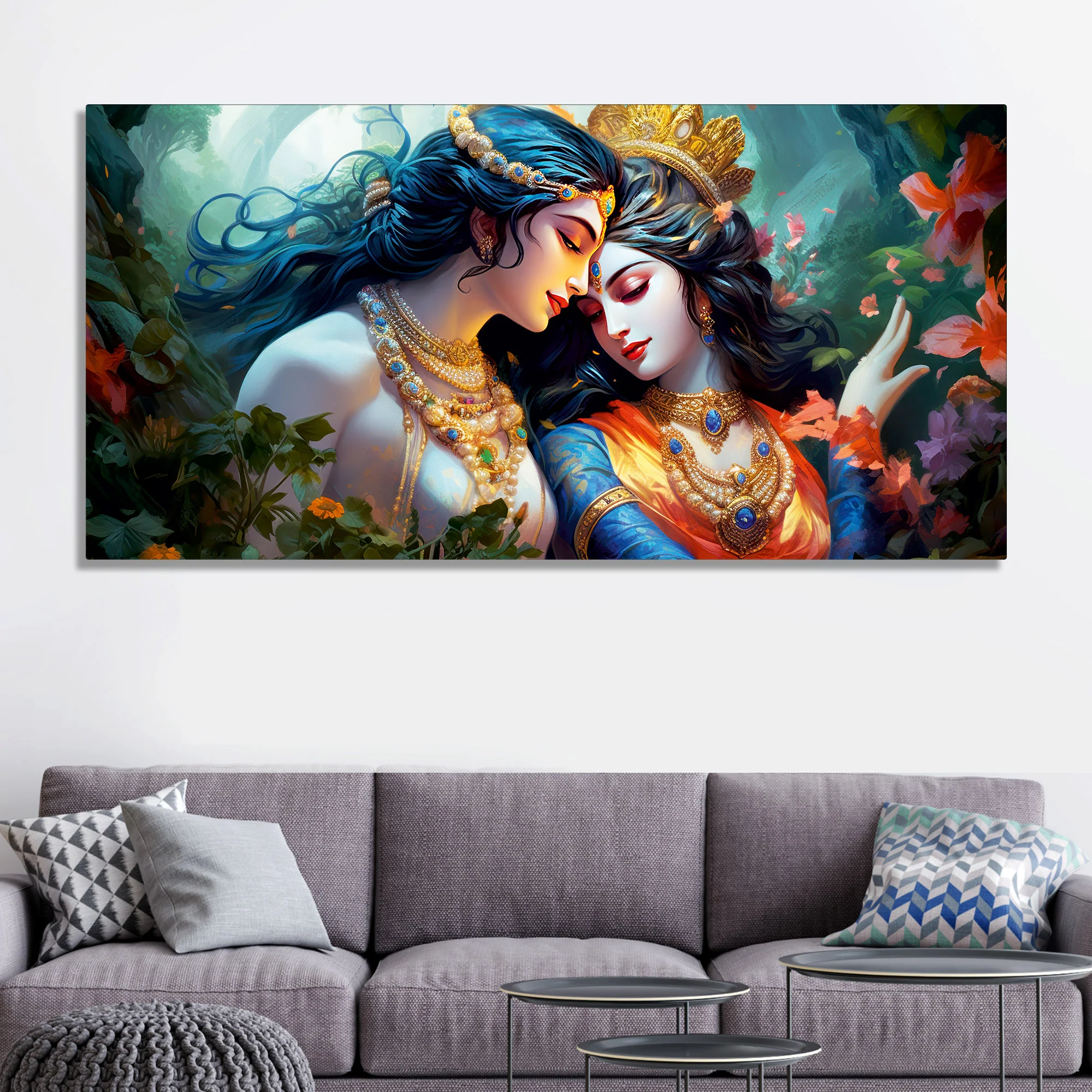Divine Luster Painting of Radha Krishna Canvas Wall Painting - Image 3
