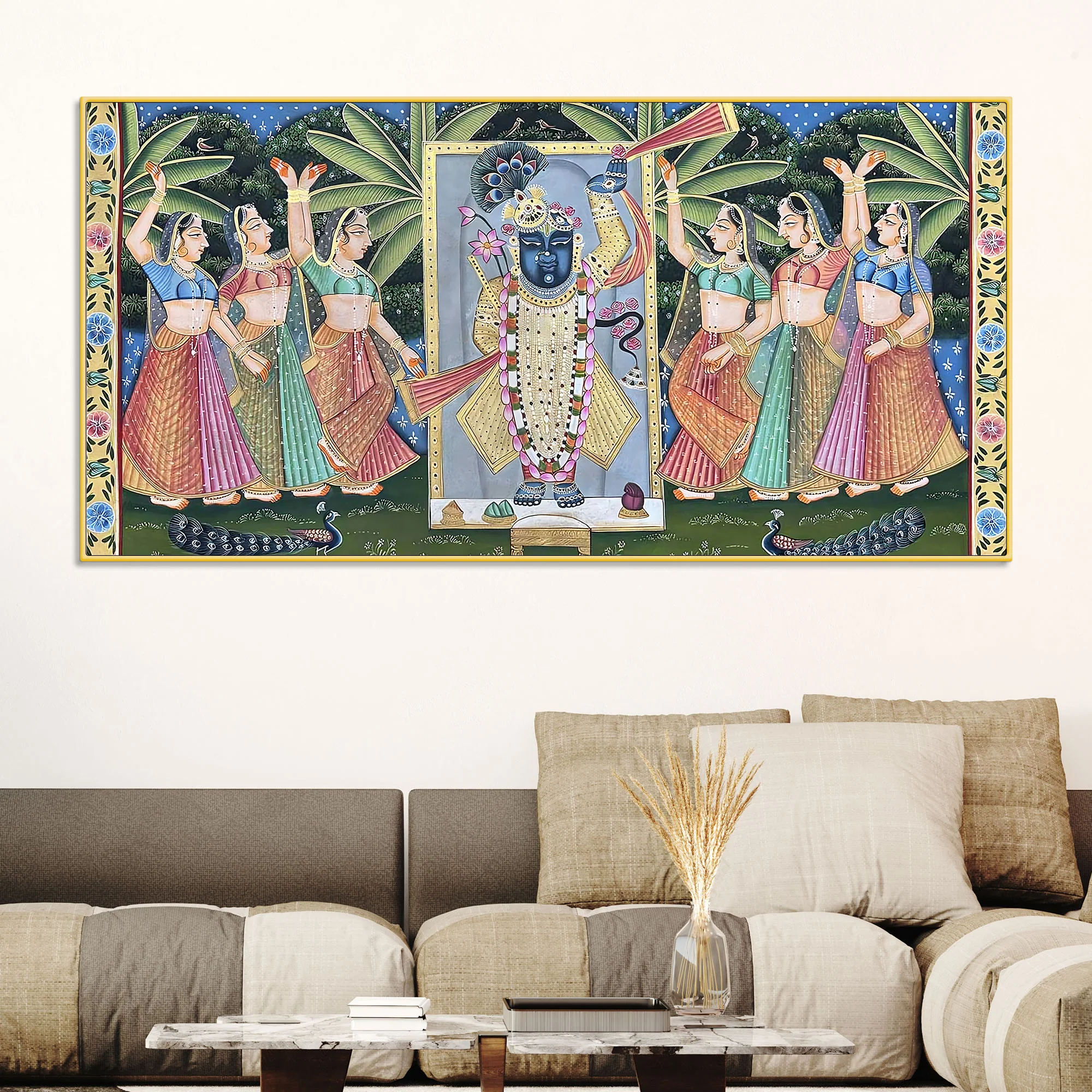 Divine Nathdwara Shreenathji with Gopis Pichwai Canvas Wall Painting