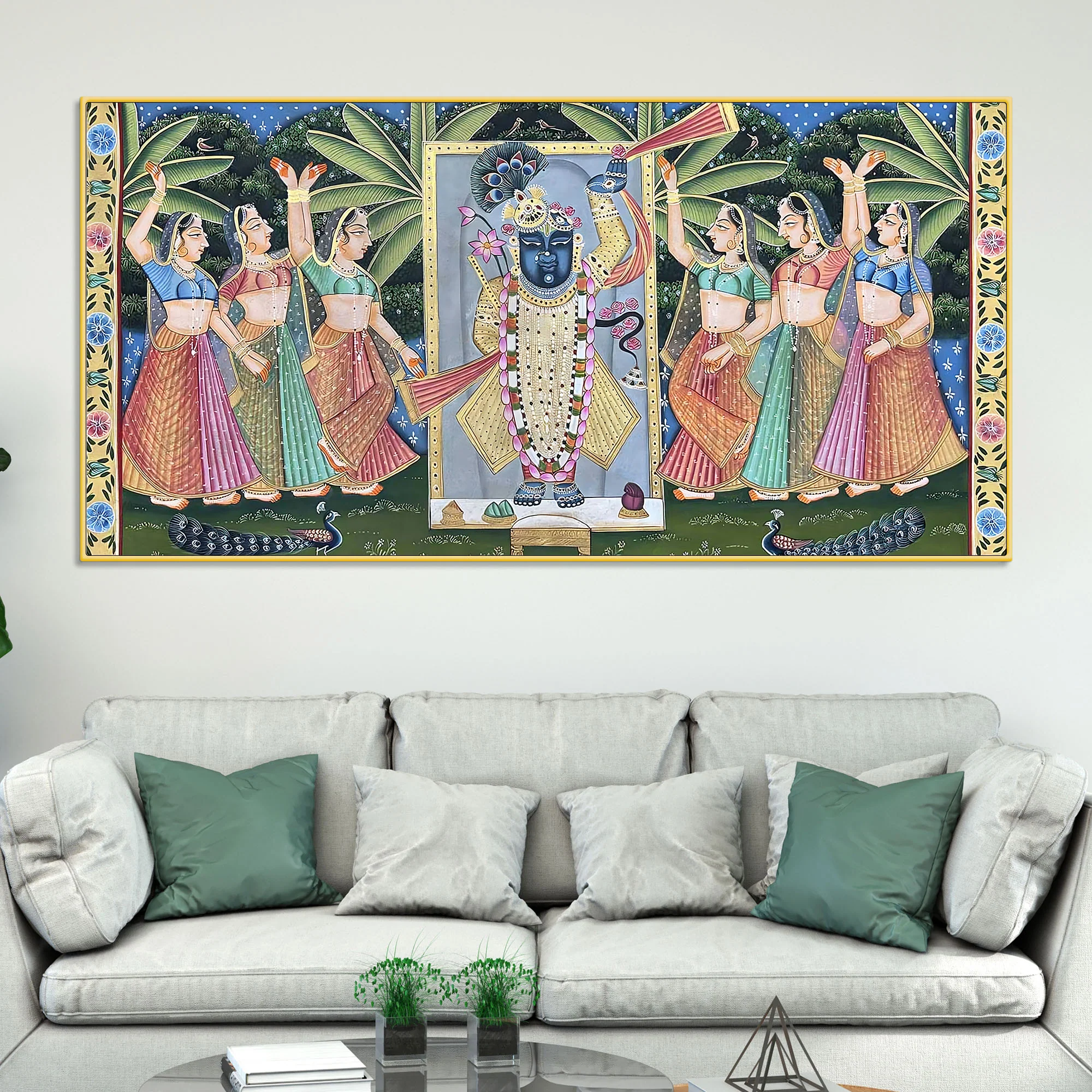 Divine Nathdwara Shreenathji with Gopis Pichwai Canvas Wall Painting - Image 2