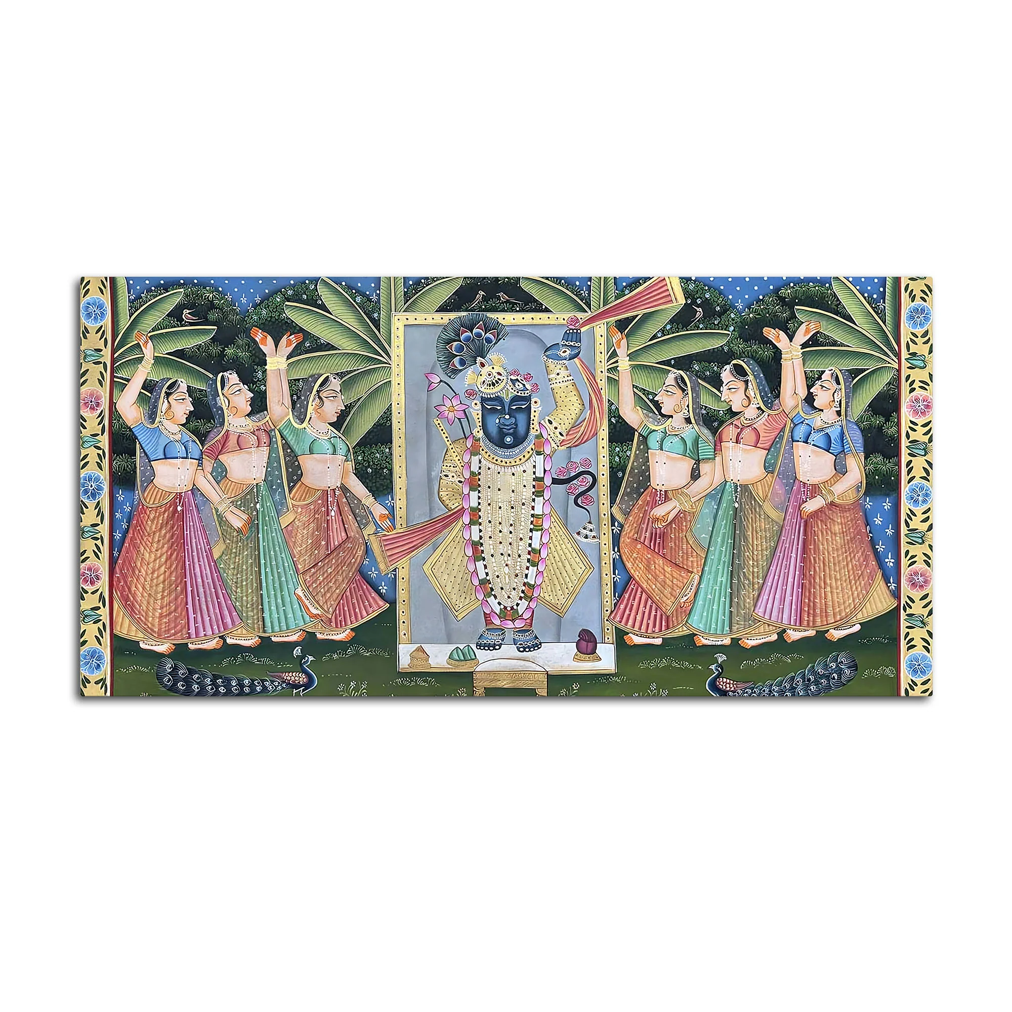 Divine Nathdwara Shreenathji with Gopis Pichwai Canvas Wall Painting - Image 4