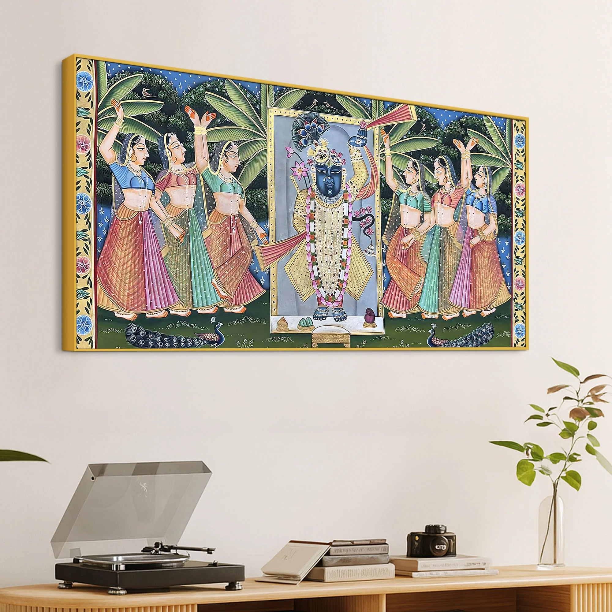 Divine Nathdwara Shreenathji with Gopis Pichwai Canvas Wall Painting - Image 5