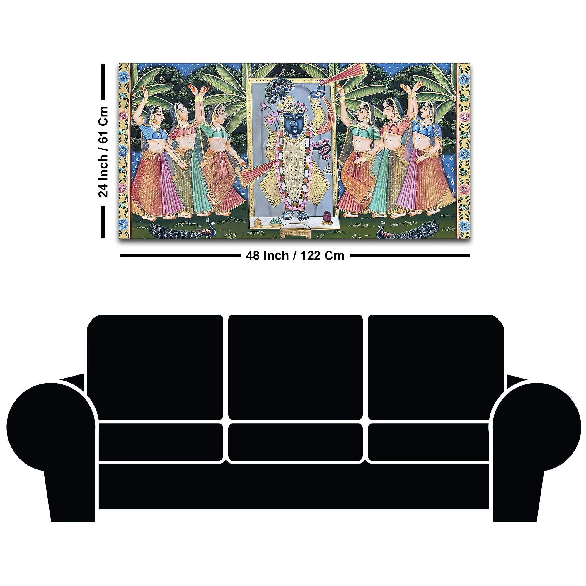 Divine Nathdwara Shreenathji with Gopis Pichwai Canvas Wall Painting - Image 8