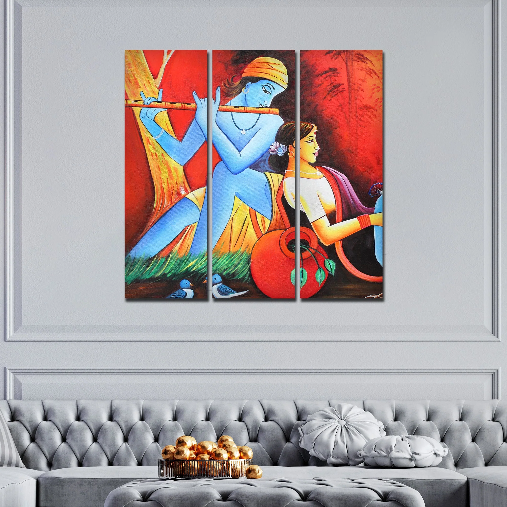 Divine Radha Krishna Canvas Wall Painting Set of 3 - Image 2
