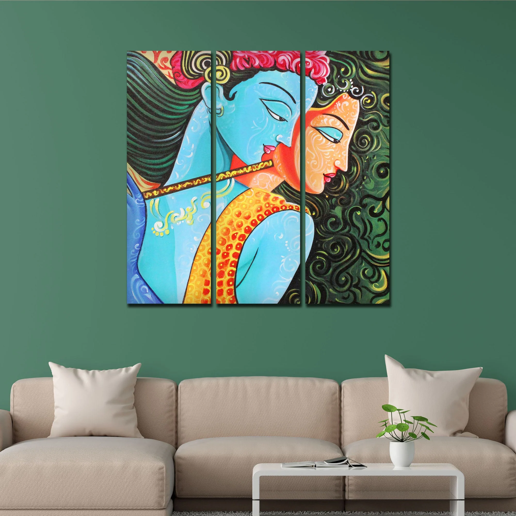 Divine Radha Krishna Canvas Wall Painting Set of 3 Pieces - Image 2
