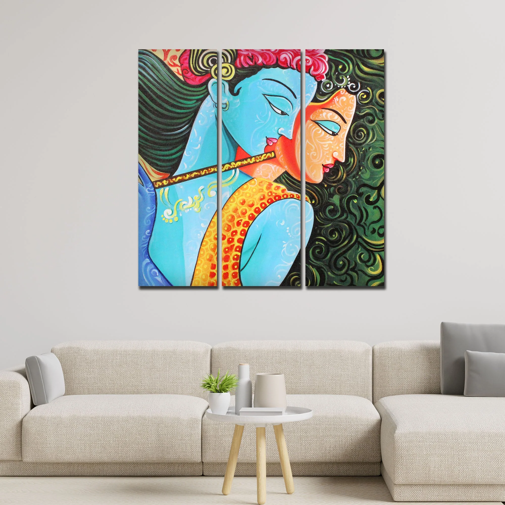 Divine Radha Krishna Canvas Wall Painting Set of 3 Pieces - Image 3