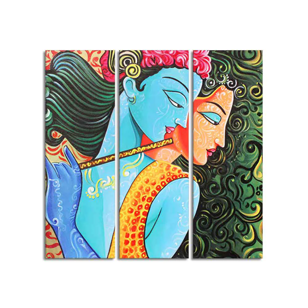 Divine Radha Krishna Canvas Wall Painting Set of 3 Pieces - Image 4