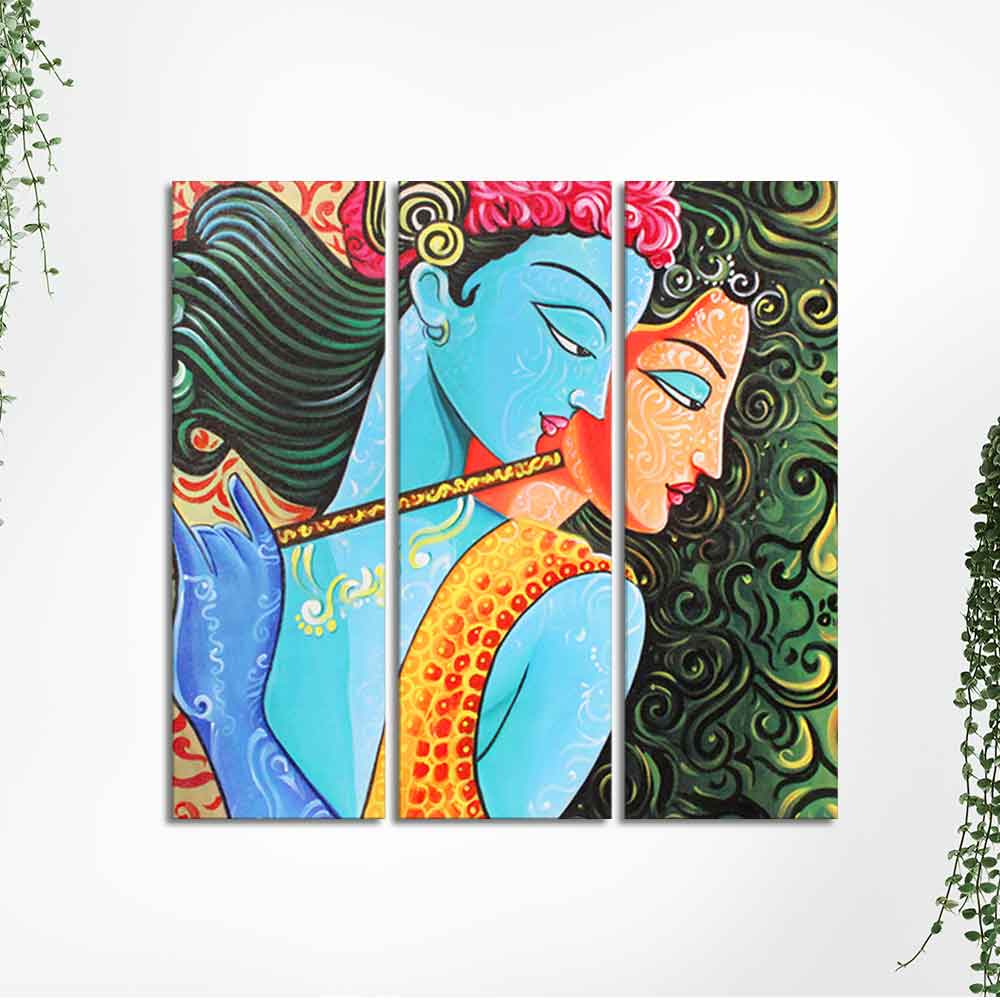 Divine Radha Krishna Canvas Wall Painting Set of 3 Pieces - Image 5