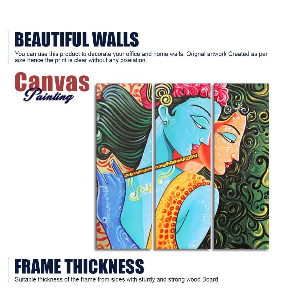 Divine Radha Krishna Canvas Wall Painting Set of 3 Pieces - Image 6